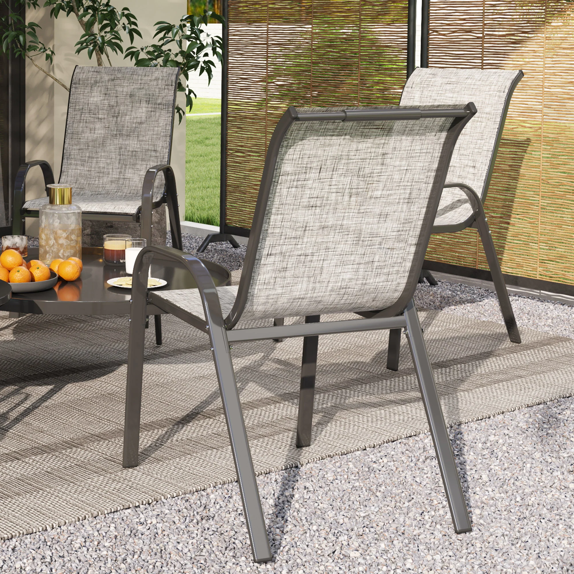 4 Stackable Patio Chairs with High Back, Breathable Mesh, Mixed Gray - Image 11