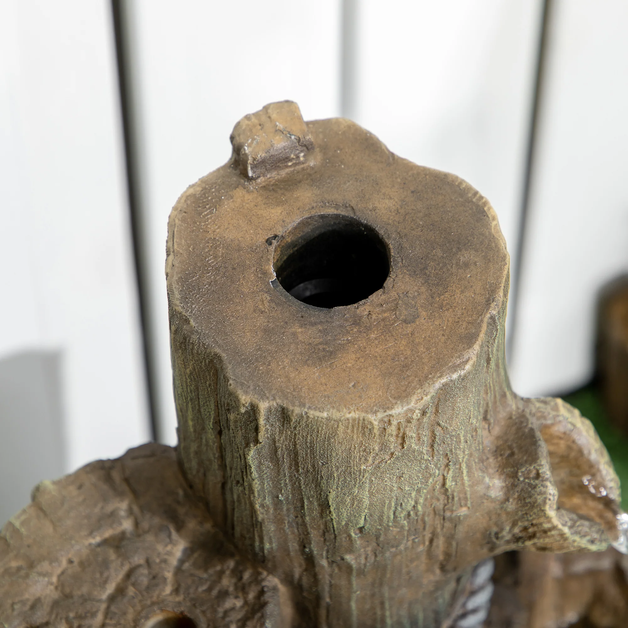 3-Tier Rustic Tree Trunk Fountain with Cascading Waterfall, LED Lights & Birdhouse in Brown - Image 10