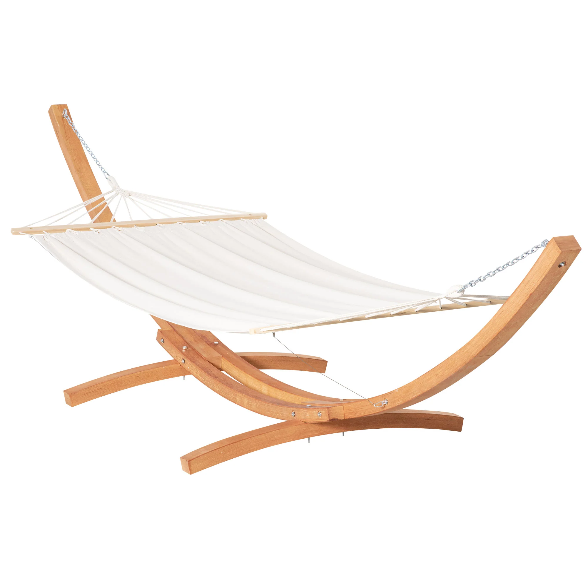 12.8' Heavy Duty Wooden Hammock Stand with Boho Style Nap Bed, No Tree Needed, White Cotton