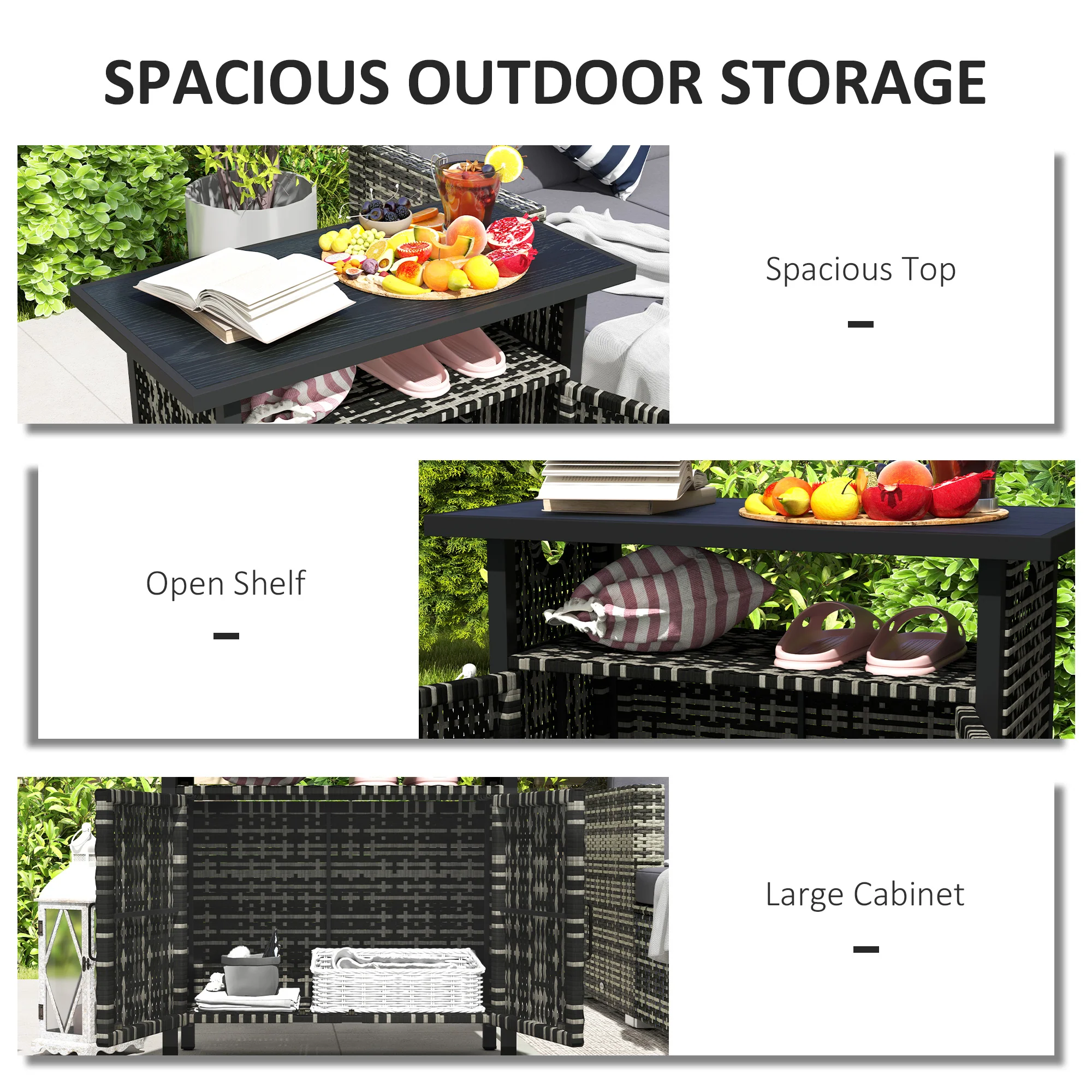 Outdoor Outdoor Bar Table with Shelf and Cabinet, Rattan Pool Towel Holder Pool Valet, Mixed-Gray - Image 6