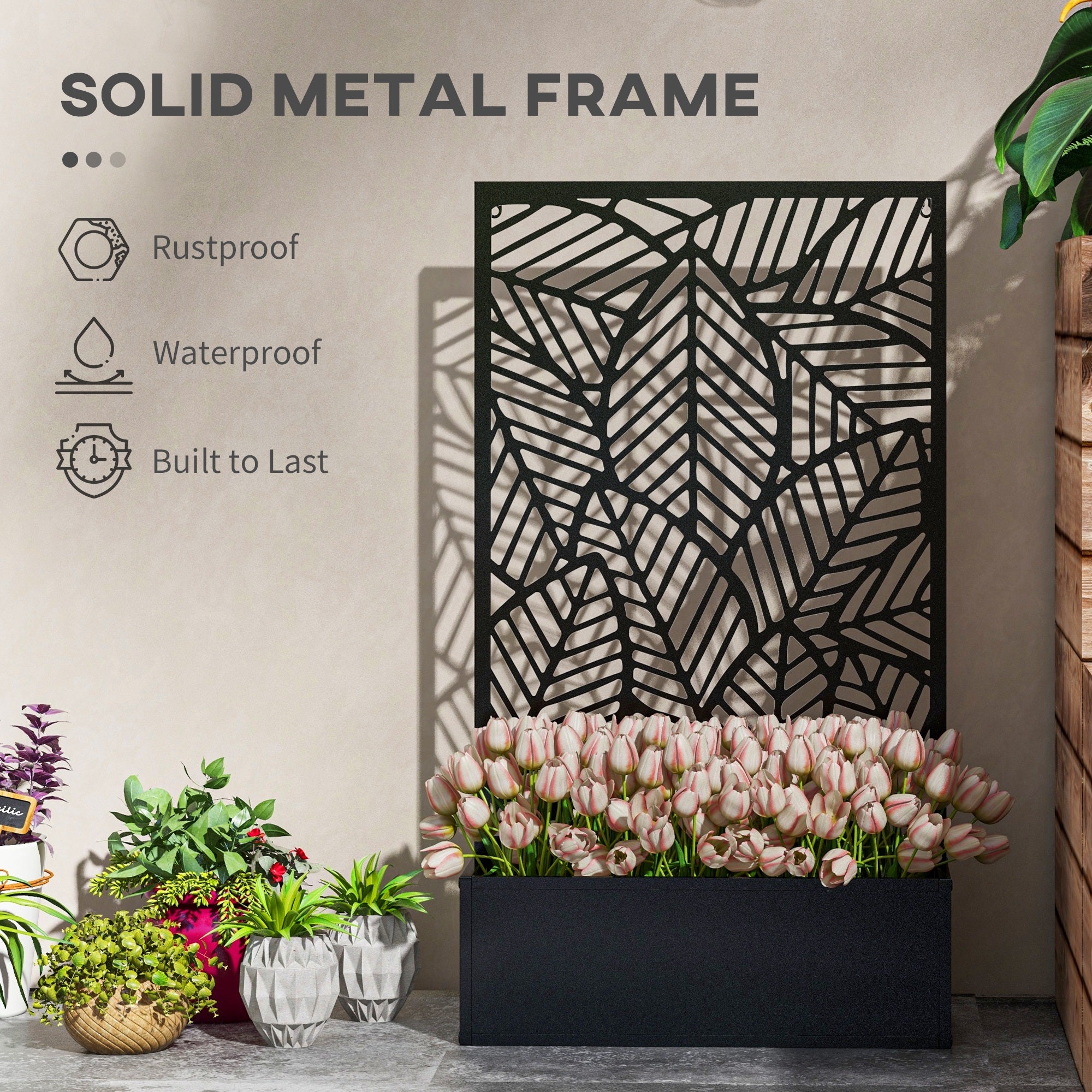Outdoor Privacy Screen with Planter Box, Metal Privacy Panel, and Raised Garden Bed, Wall-Mounted or Freestanding for Garden, Patio, Pool, Hot Tub, Black - Image 8