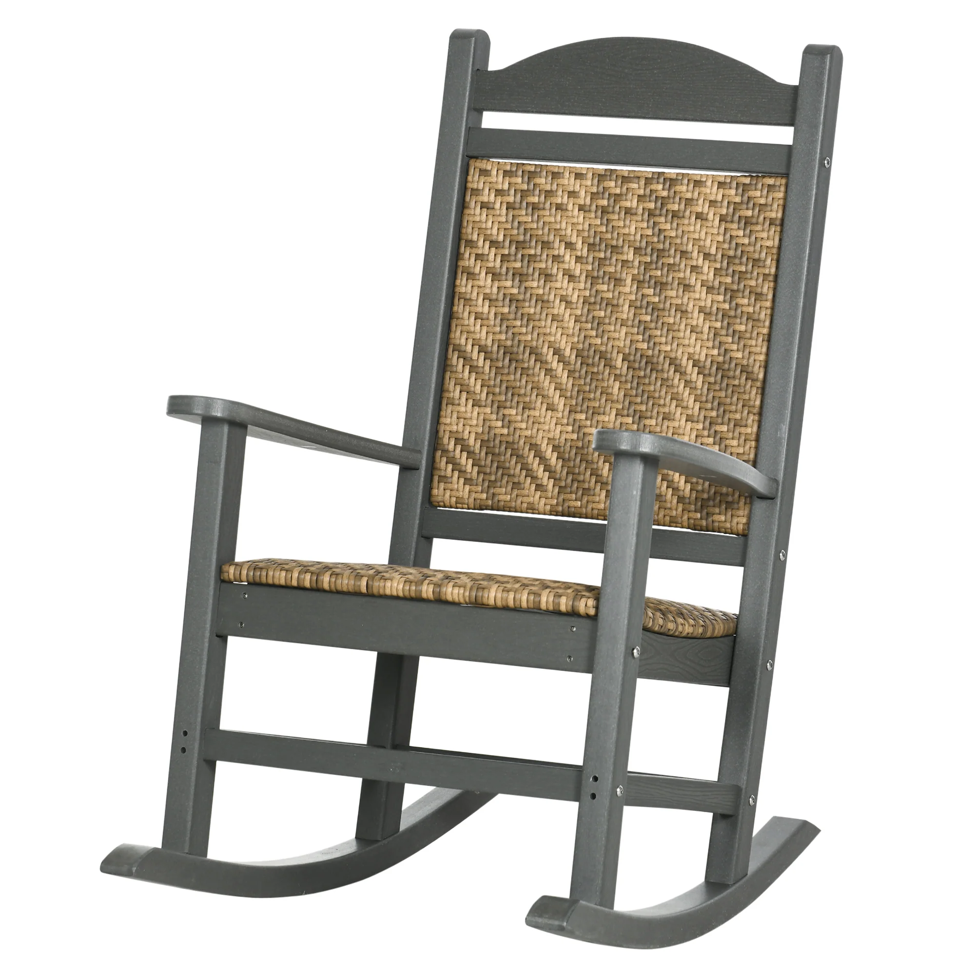 Traditional Wicker Rocking Chair with Soft Padded Seat, Breathable Backrest, Dark Gray - Image 2