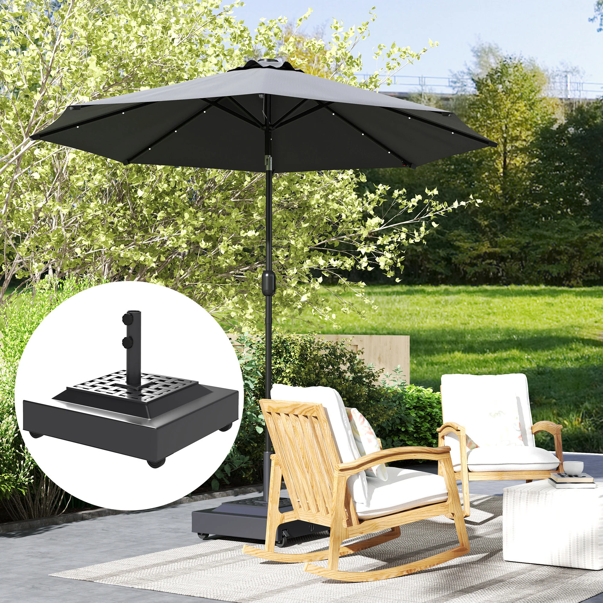 Outdoor Umbrella Stand Base with Wheels, Heavy Duty Patio Umbrella Base, Filled Up to 143lbs with Stand or 112lbs with Water, Patio Umbrella Holder for Garden, Poolside, Black - Image 11