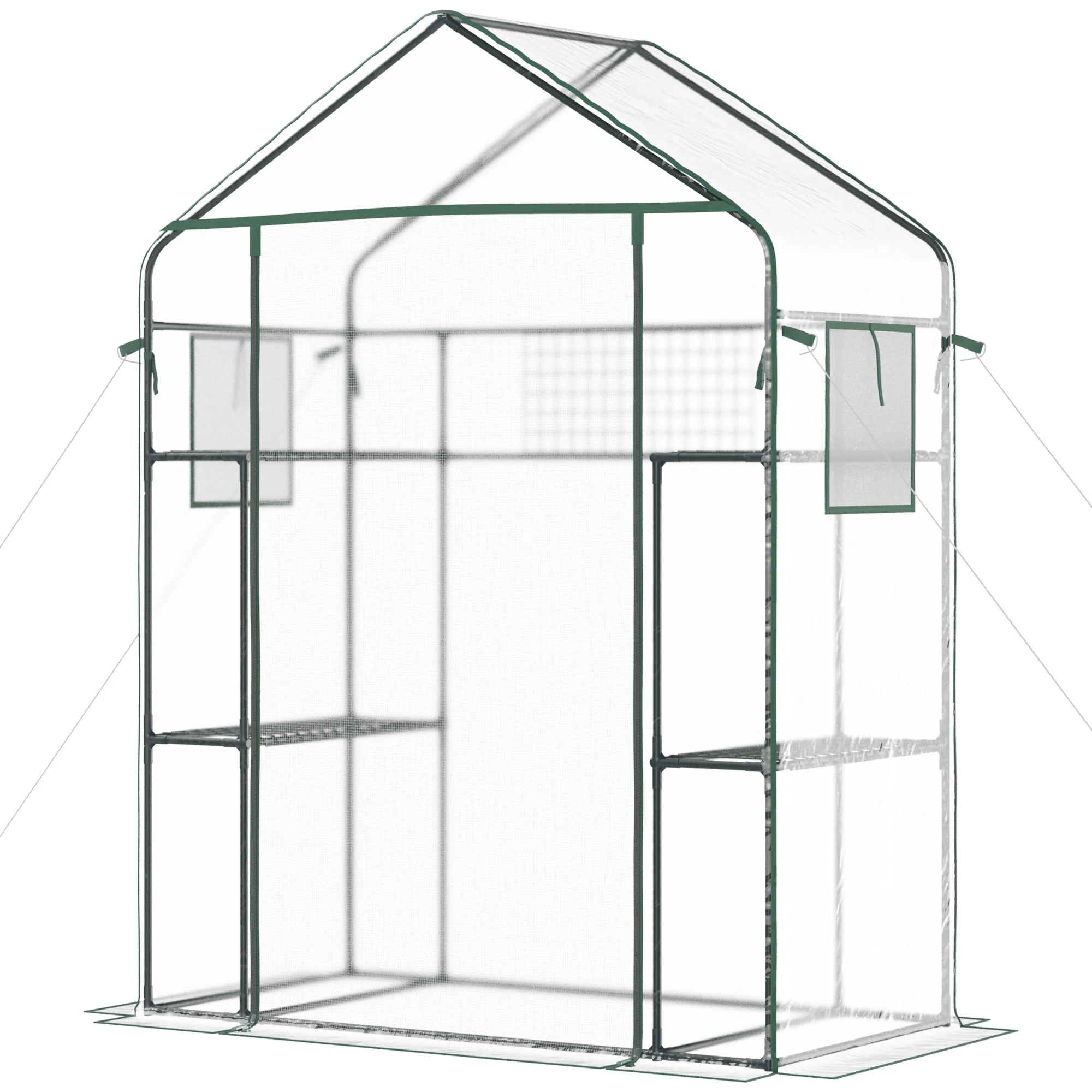 56" x 29" x 78" Portable Small Greenhouse with Windows, Two 3-Tier Shelves and Trellis - Image 2