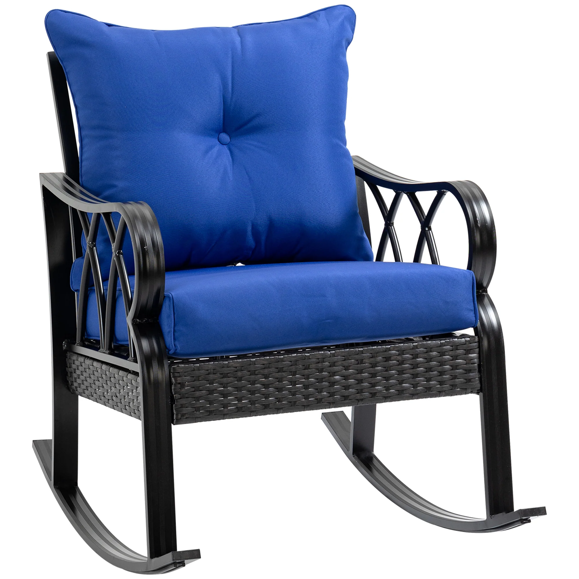 Patio Wicker Rocking Chairs with Removable Cushions, Outdoor Rattan Rockers, Blue