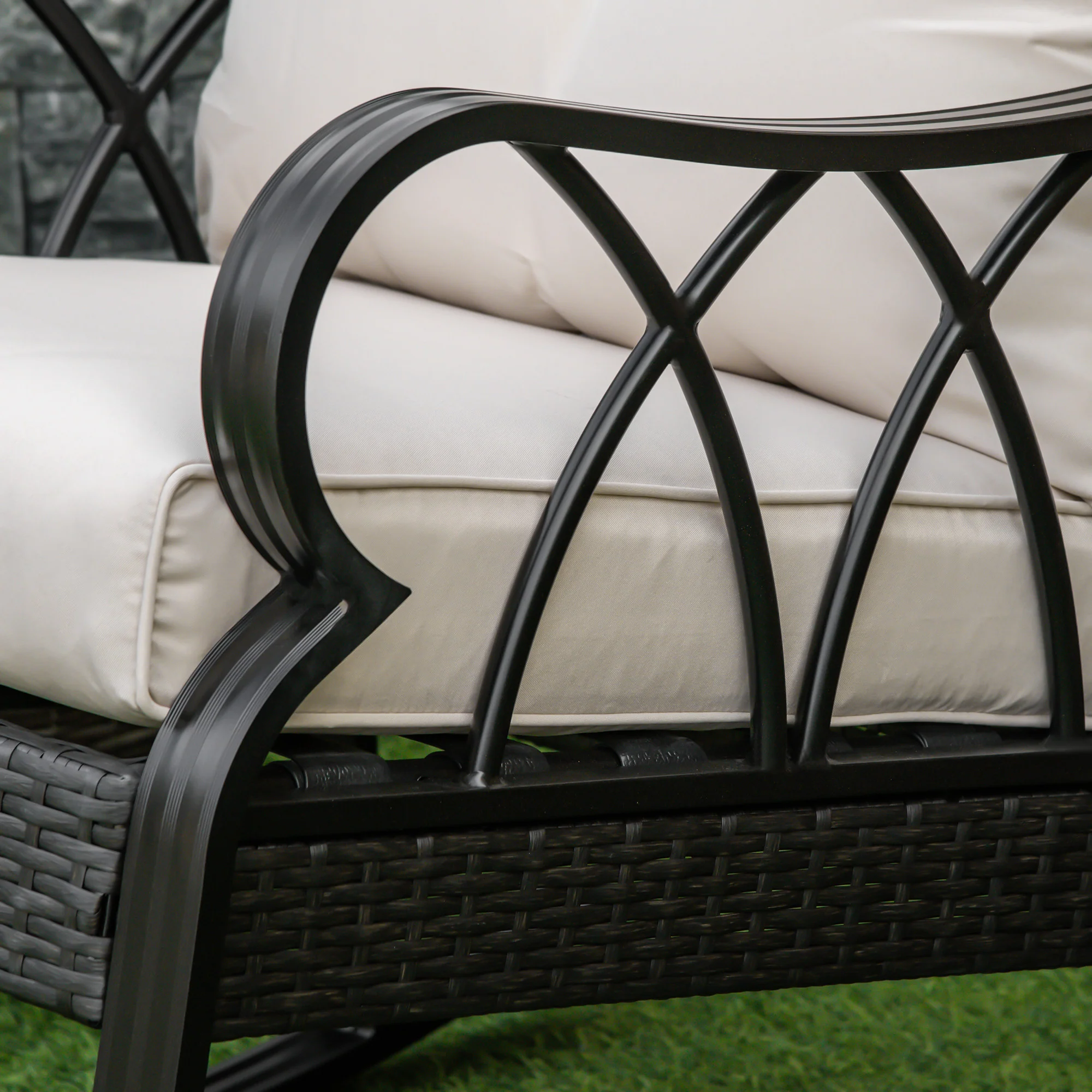 Patio Wicker Rocking Chairs with Removable Cushions, Outdoor Rattan Rockers, Khaki - Image 11