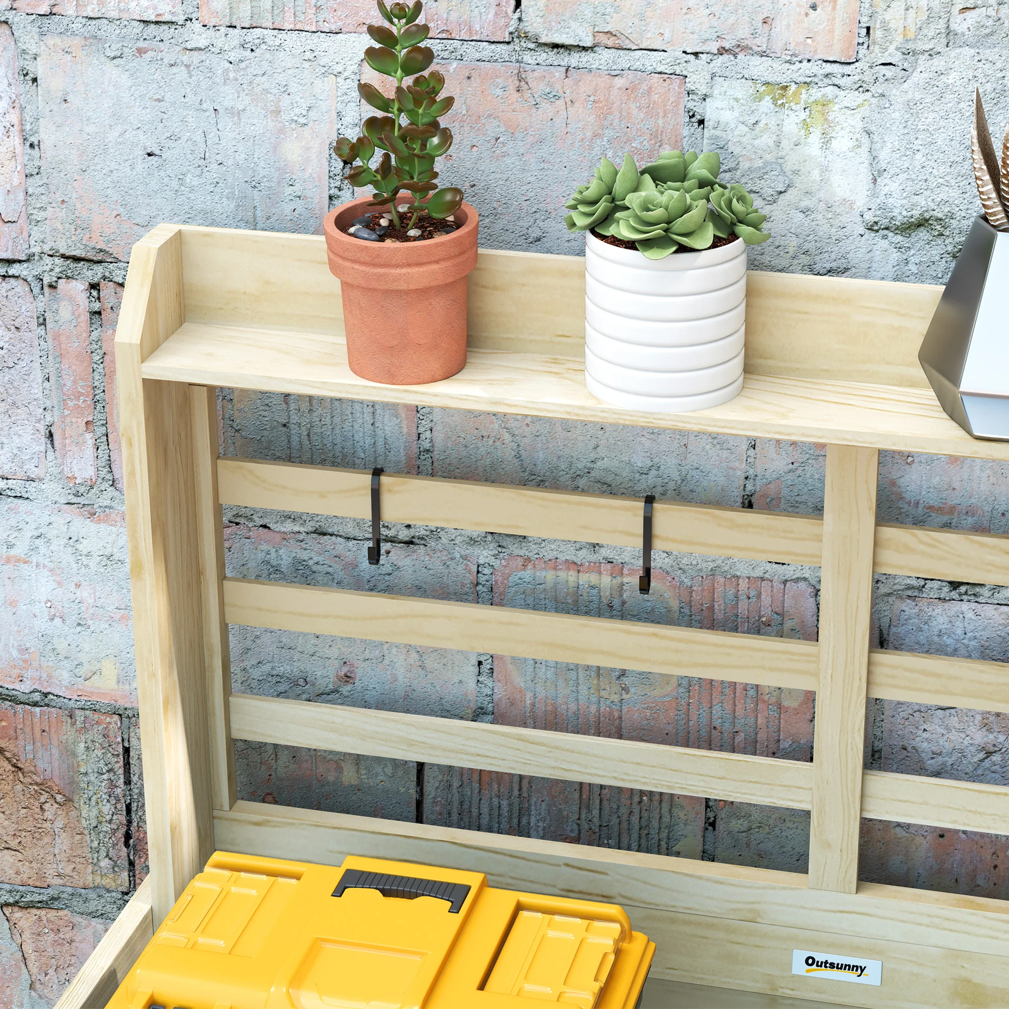 Wooden Potting Bench with Storage Cabinet & Shelves, for Backyard, Garden, Natural - Image 10
