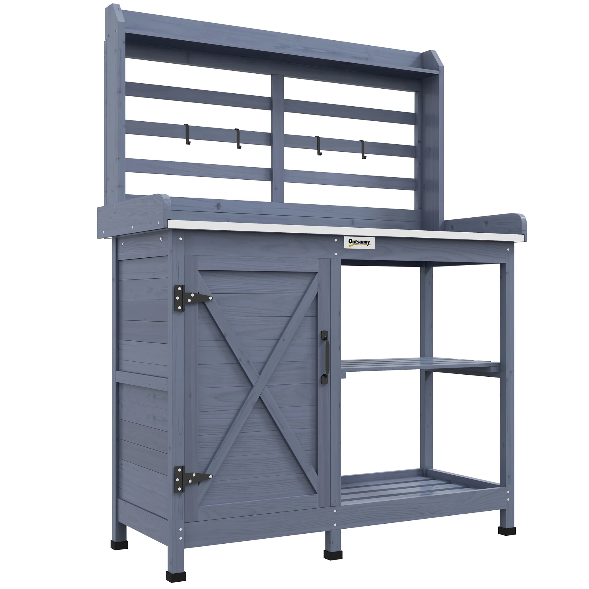 Wooden Potting Bench with Storage Cabinet & Shelves, for Backyard, Garden, Gray - Image 12