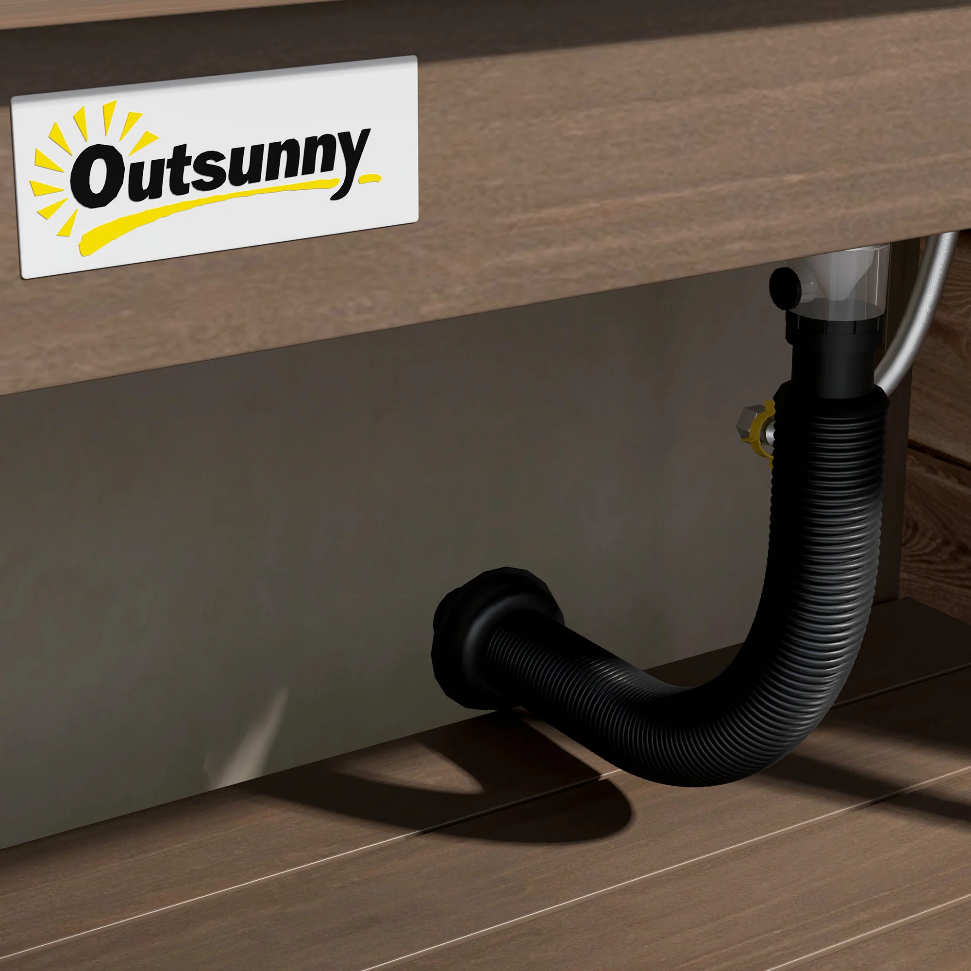 Wooden Potting Bench w/Sink and Water Tap,Storage Cabinet & Drawer Shelves, Dark Brown - Image 10