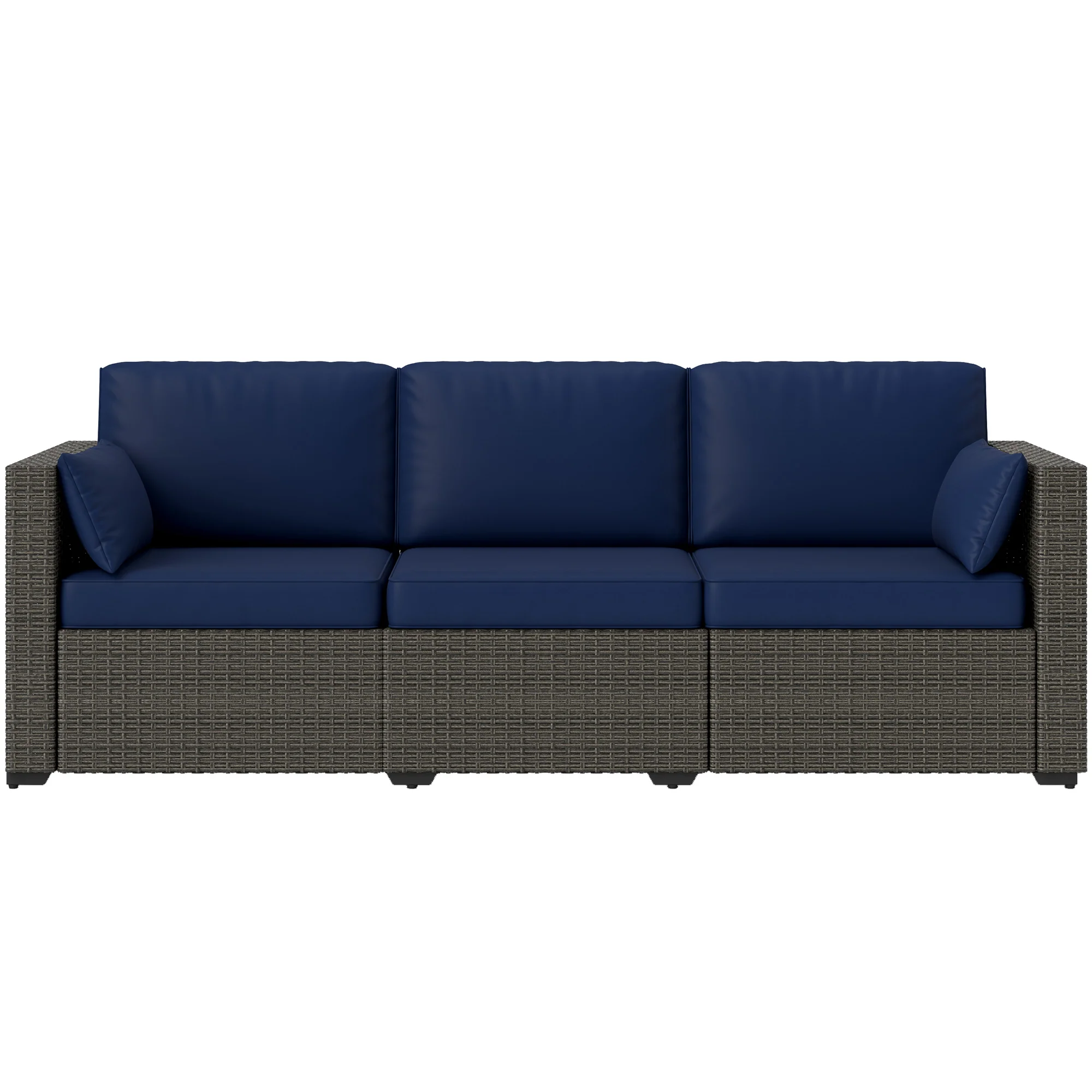3-Seater PE Wicker Outdoor Sofa with Deep Seating & Removable Cushions, Navy Blue - Image 2
