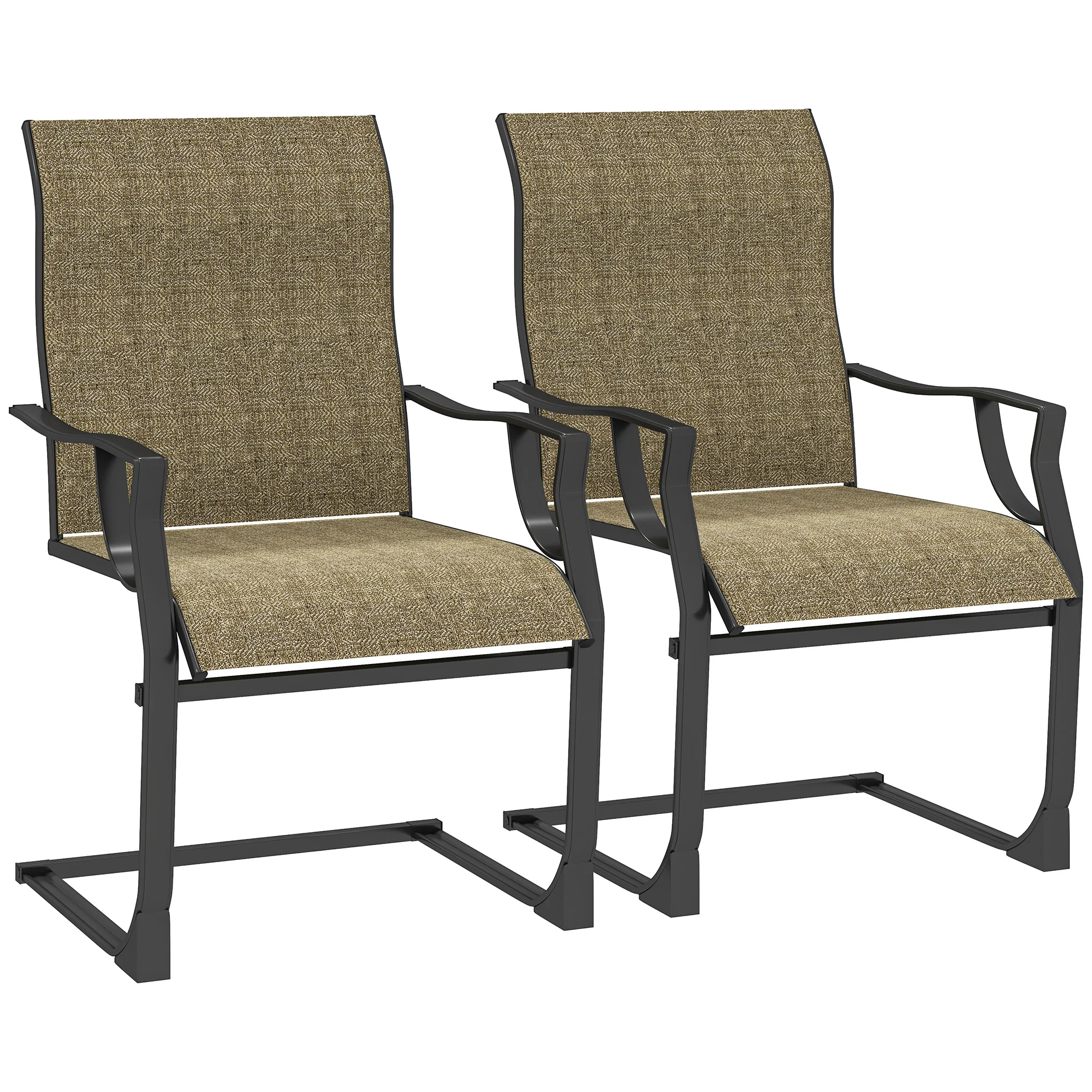 Set of 2 Patio Dining Chairs with Armrests, Breathable Fabric, 256LBS Capacity, Light Brown