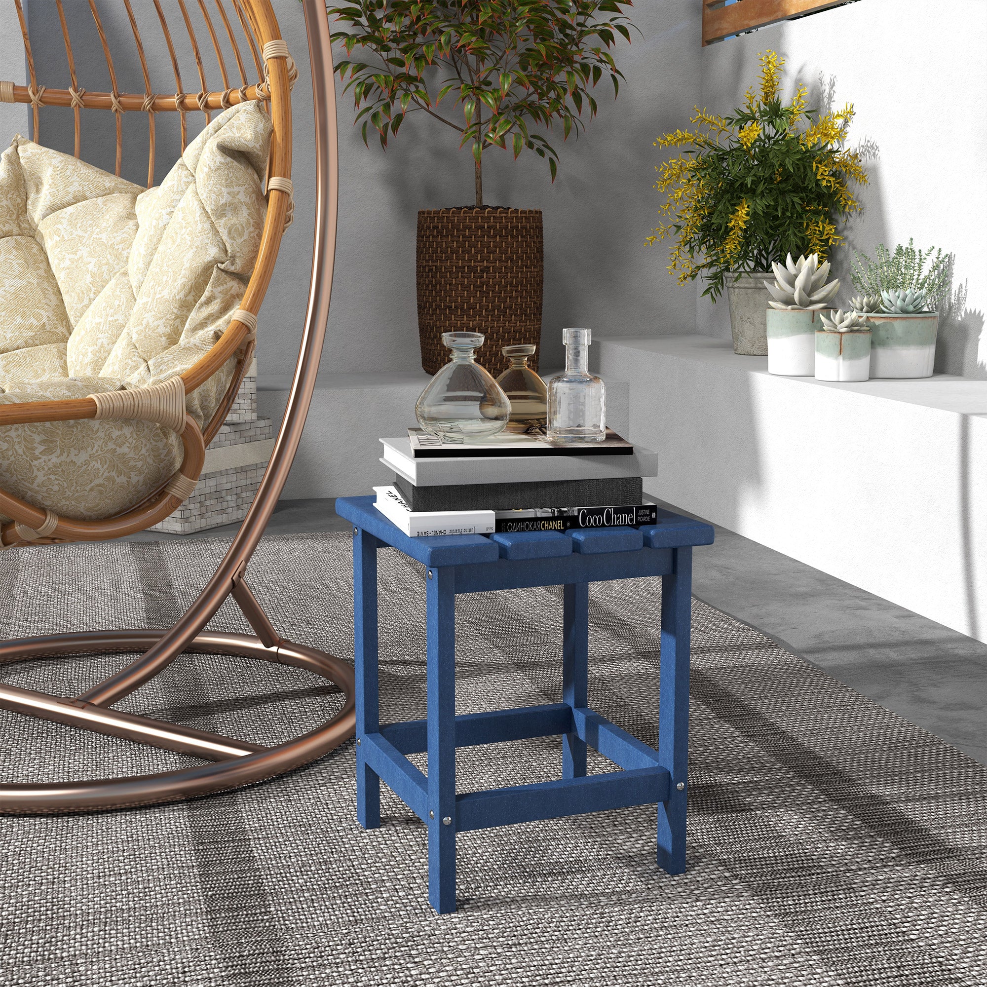15" Patio Accent Table, Square Coffee Table for Indoor Outdoor, Blue - Image 3