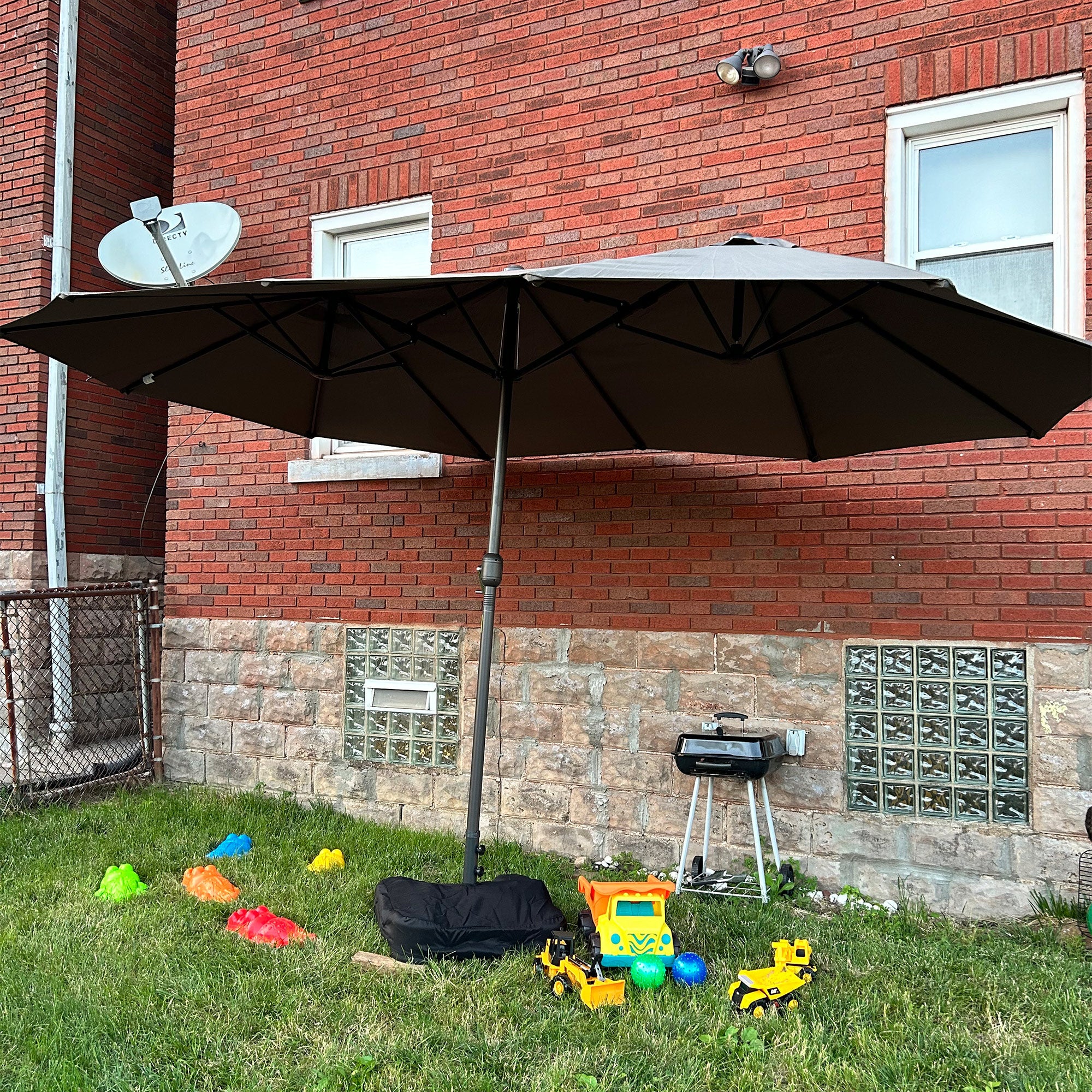 15' Rectangular Outdoor Umbrella Double Sided with UV Protection & Easy Crank, Dark Gray - Image 10