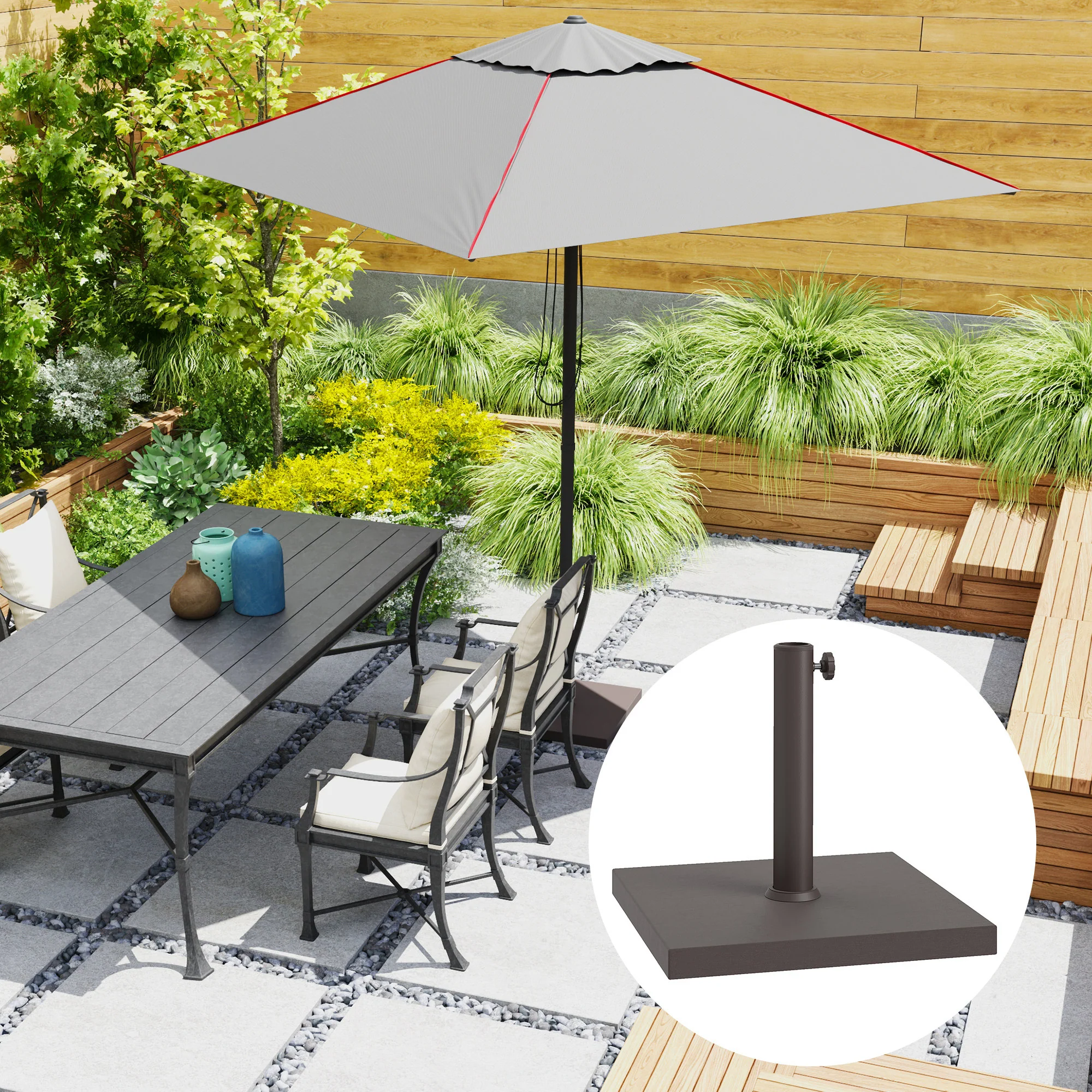 Patio Umbrella Base, 32 lbs Concrete Heavy Duty Umbrella Base, Outdoor Umbrella Stand Patio Umbrella Holder for 1.5"/1.9" Umbrella Poles for Outdoor, Lawn, Poolside, Brown - Image 4