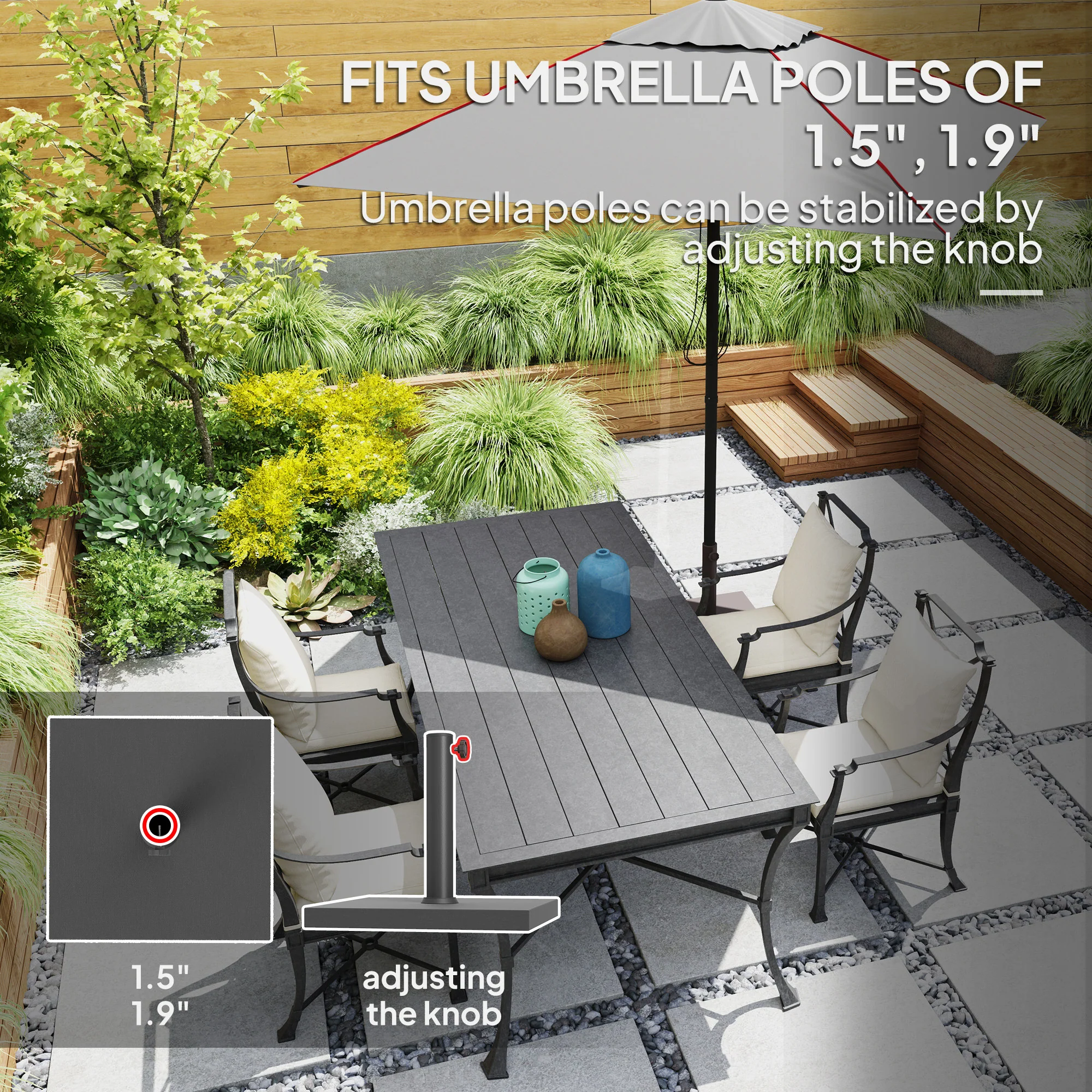 Patio Umbrella Base, 32 lbs Concrete Heavy Duty Umbrella Base, Outdoor Umbrella Stand Patio Umbrella Holder for 1.5"/1.9" Umbrella Poles for Outdoor, Lawn, Poolside, Black - Image 6