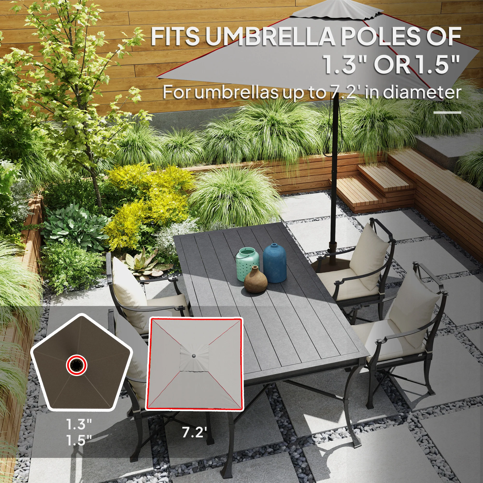 Patio Umbrella Base Holder, Heavy Duty Outdoor Umbrella Stand Base, Filled Up to 42lbs with Stand or 33lbs with Water for Garden, Poolside, Brown - Image 7