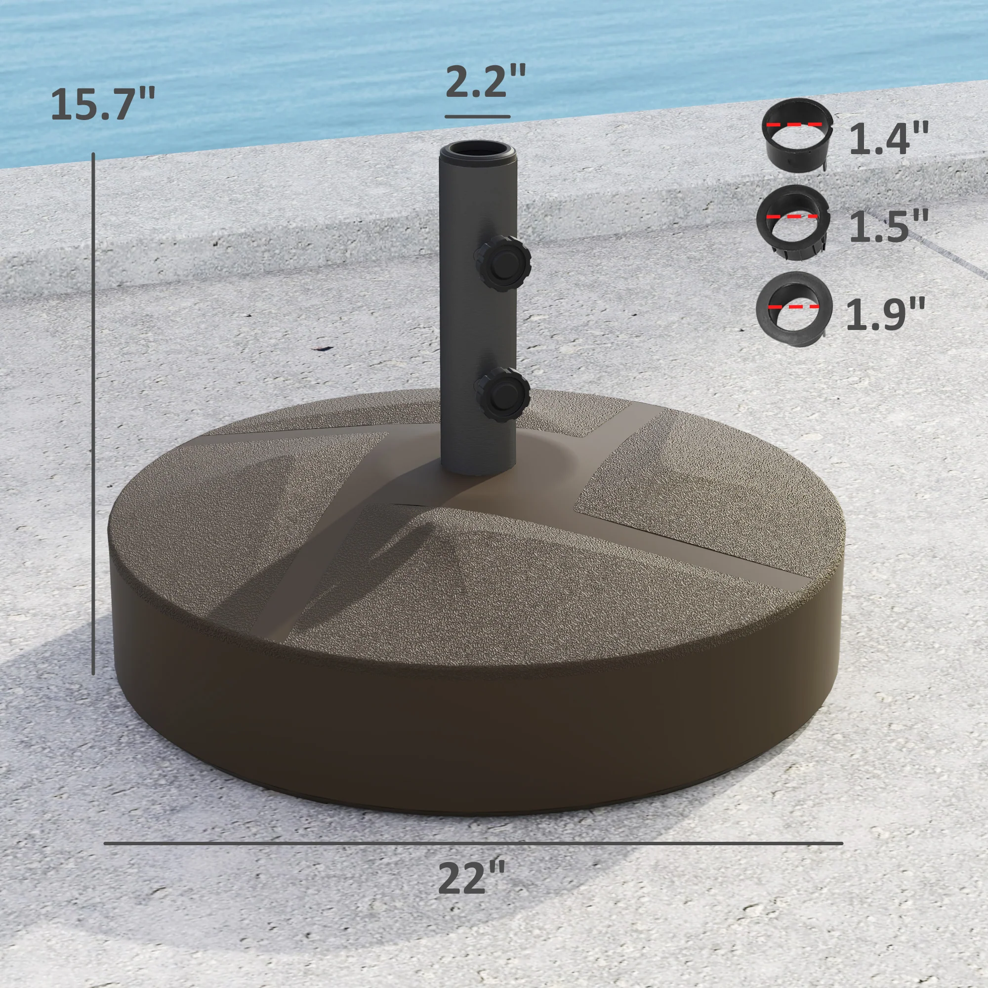 Patio Umbrella Base Holder, Heavy Duty Outdoor Umbrella Stand Base, Filled Up to 66lbs with Stand or 55lbs with Water for Garden, Poolside, Brown - Image 5