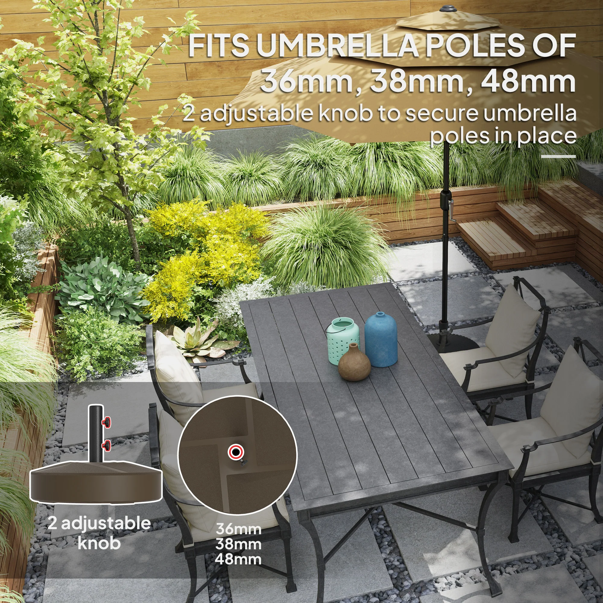 Patio Umbrella Base Holder, Heavy Duty Outdoor Umbrella Stand Base, Filled Up to 66lbs with Stand or 55lbs with Water for Garden, Poolside, Brown - Image 6