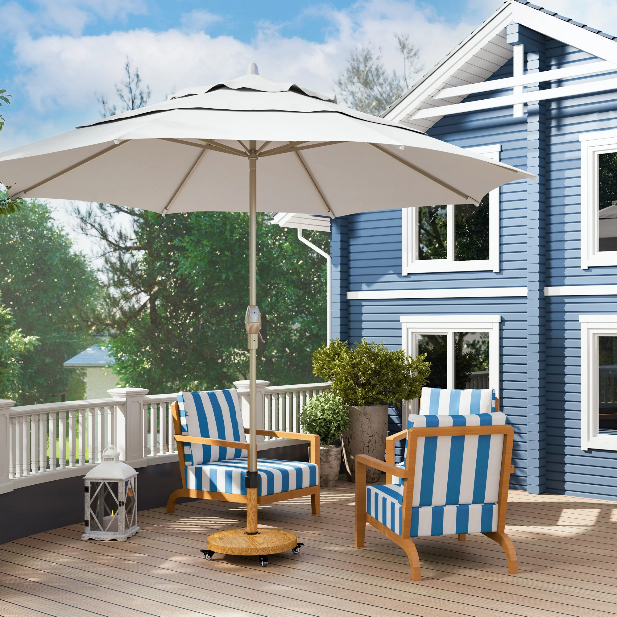 Patio Umbrella Base Holder, Outdoor Umbrella Base with Wheels, Heavy Duty Patio Umbrella Stand Base for Garden, Poolside, Nature Wood - Image 9