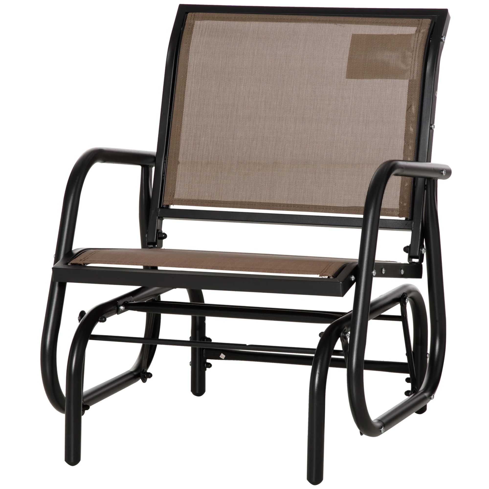 Steel Frame Swing Glider Chair with Breathable Mesh & Curved Armrests, Brown - Image 2