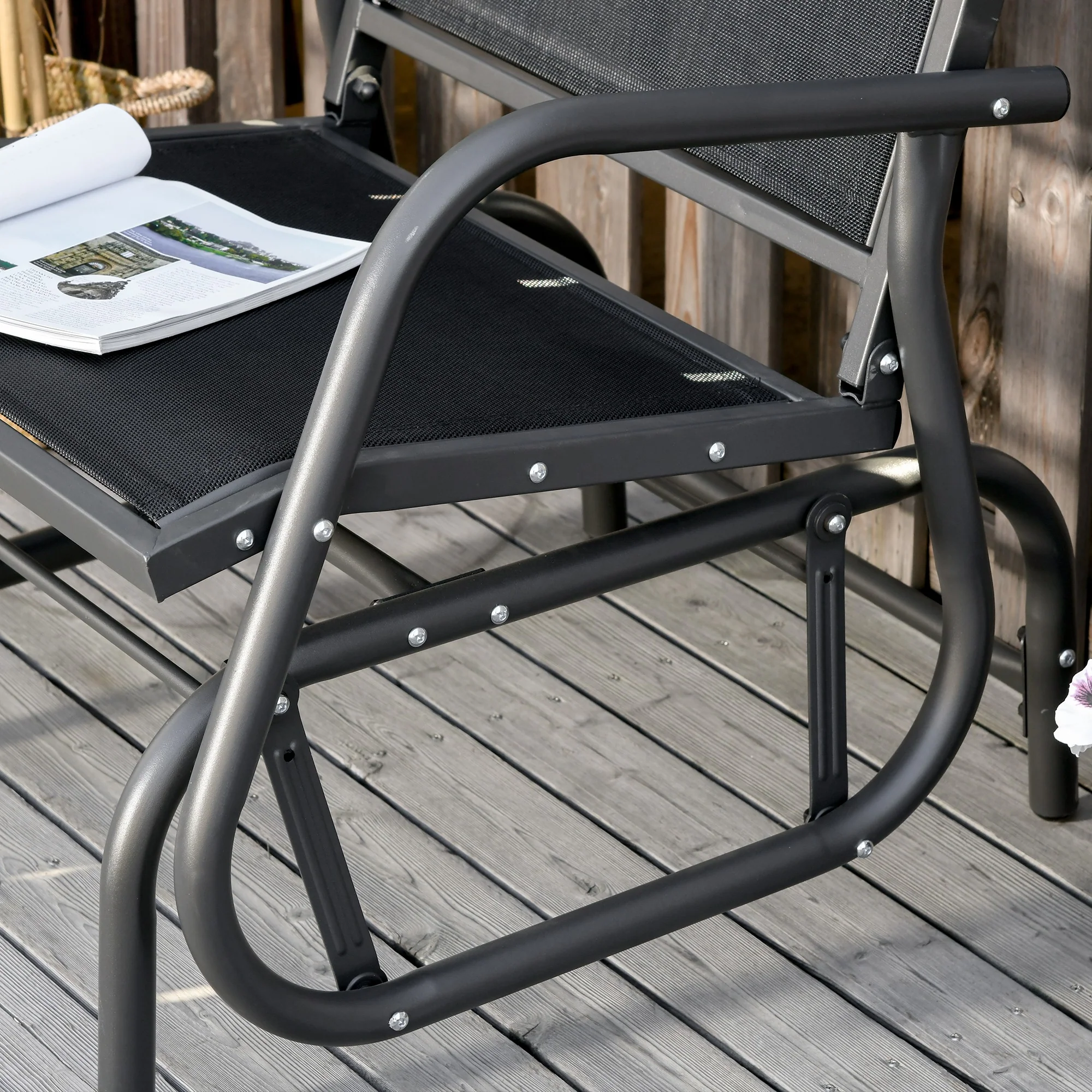 Outdoor Steel Glider Chair with Curved Armrests, Black - Image 11