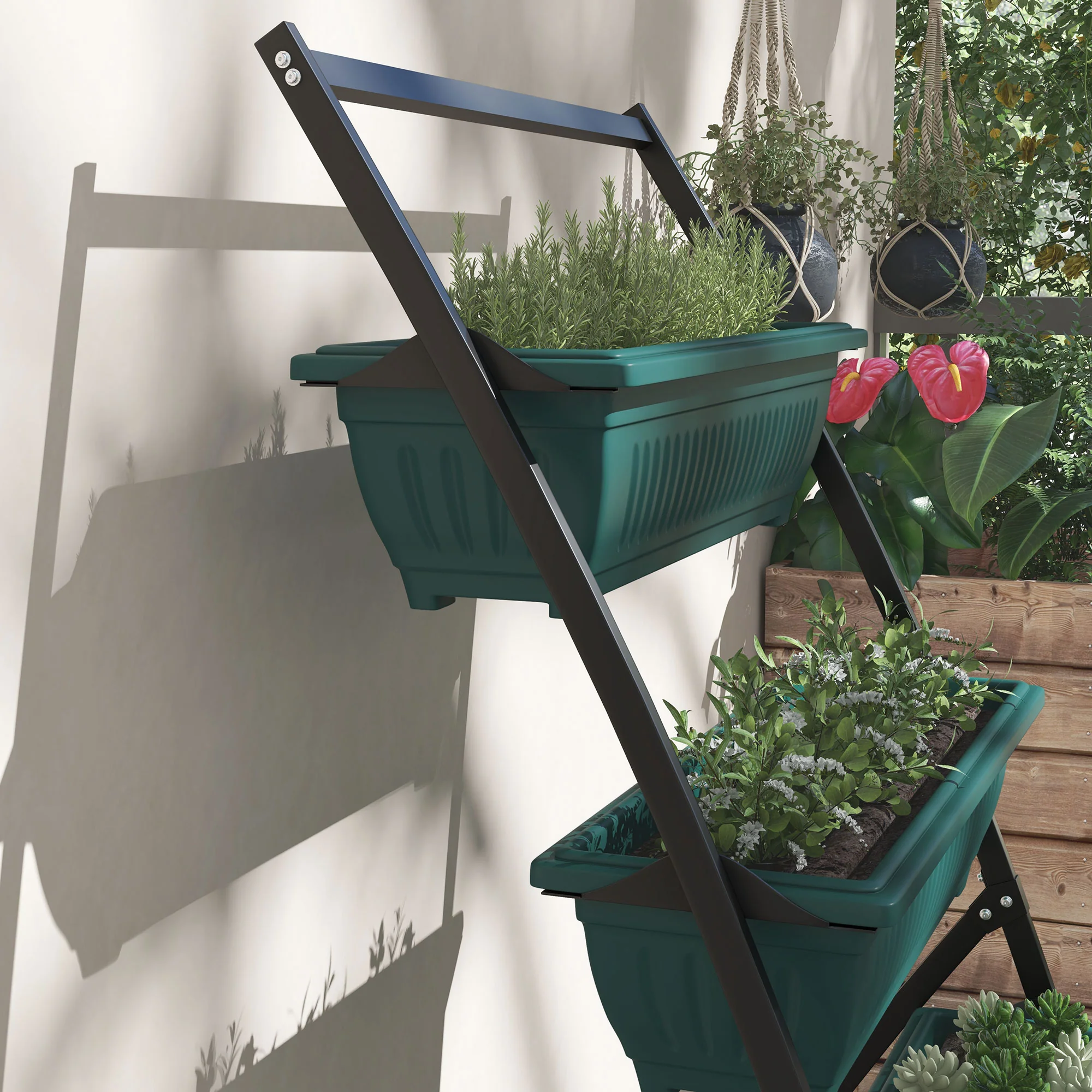 Raised Garden Bed, 4 Tier Vertical Garden Planter Set, 4 Outdoor Planter Boxes with Stand, Self Draining Design Elevated Garden for Vegetable, Flowers & Herbs, Green - Image 10