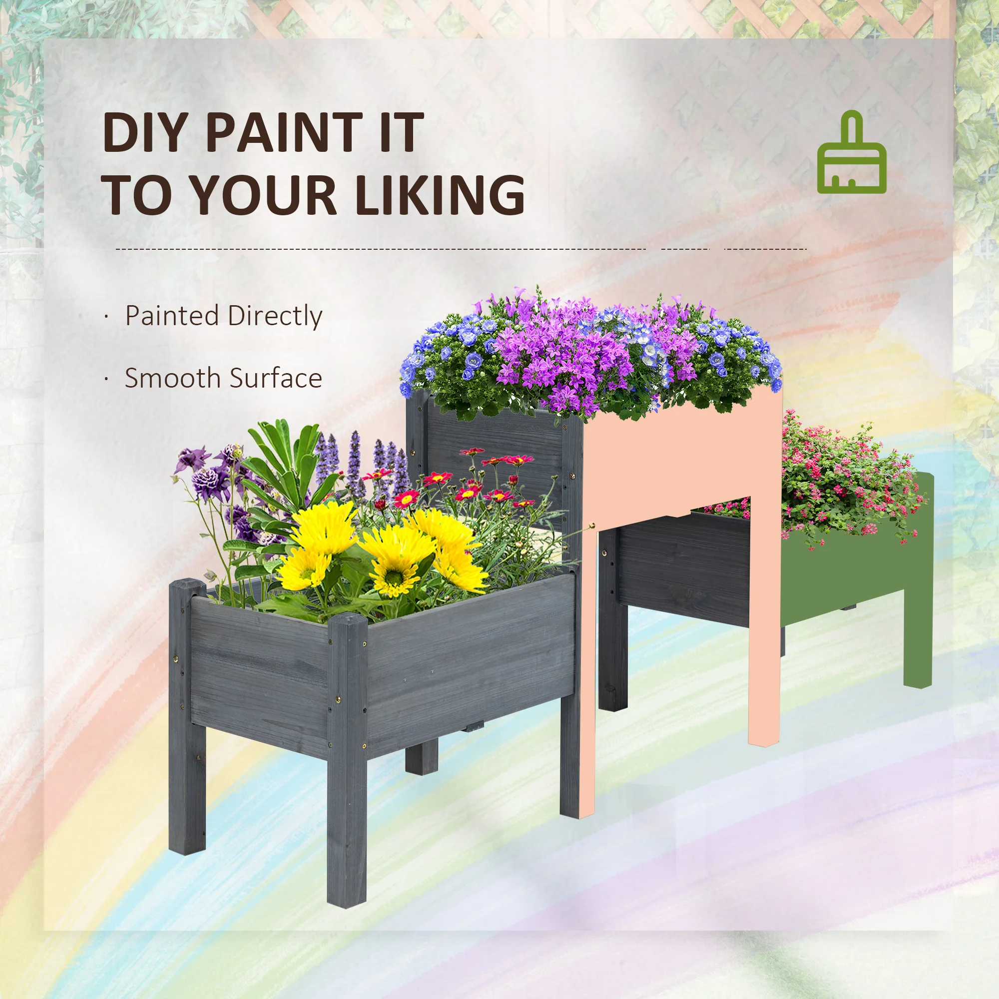 3Tier Wooden Raised Garden Bed with 3 Planter Boxes for Herbs, Flowers, 73x18x32'', Gray - Image 6