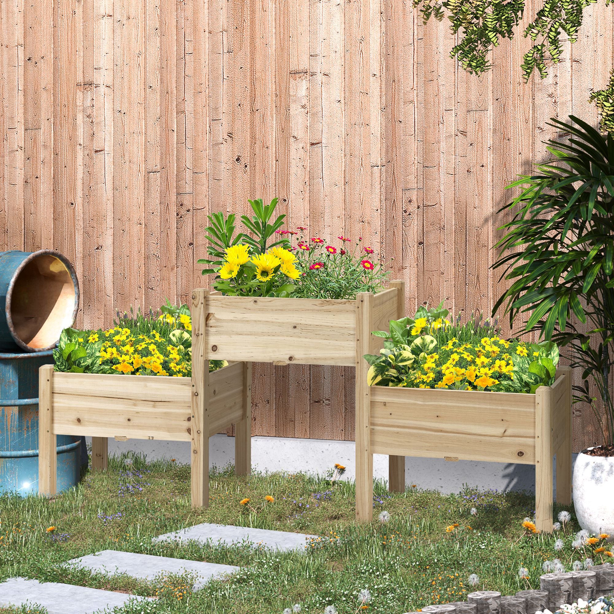 3-Tier Wooden Raised Garden Bed with 3 Planter Boxes for Herbs, Flowers, 73x18x32'', Natural - Image 3
