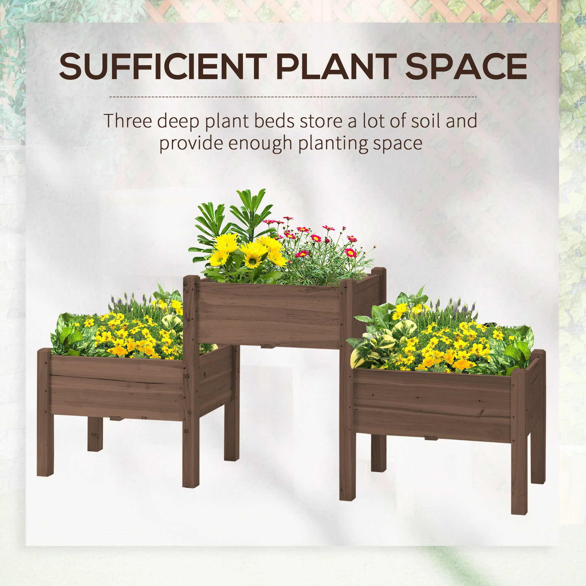 3-Tier Wooden Raised Garden Bed with 3 Planter Boxes for Herbs, Flowers, 73x18x32'', Coffee - Image 8