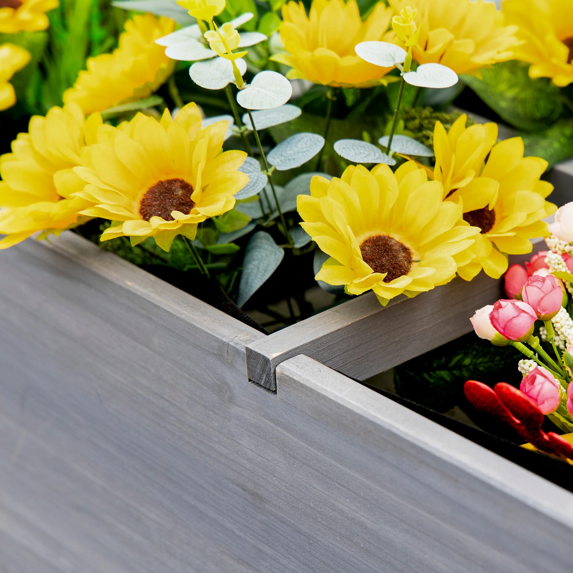 Elevated Garden Bed with 8 Grow Grids, with Storage Shelf & Lockable Wheels, Gray - Image 10