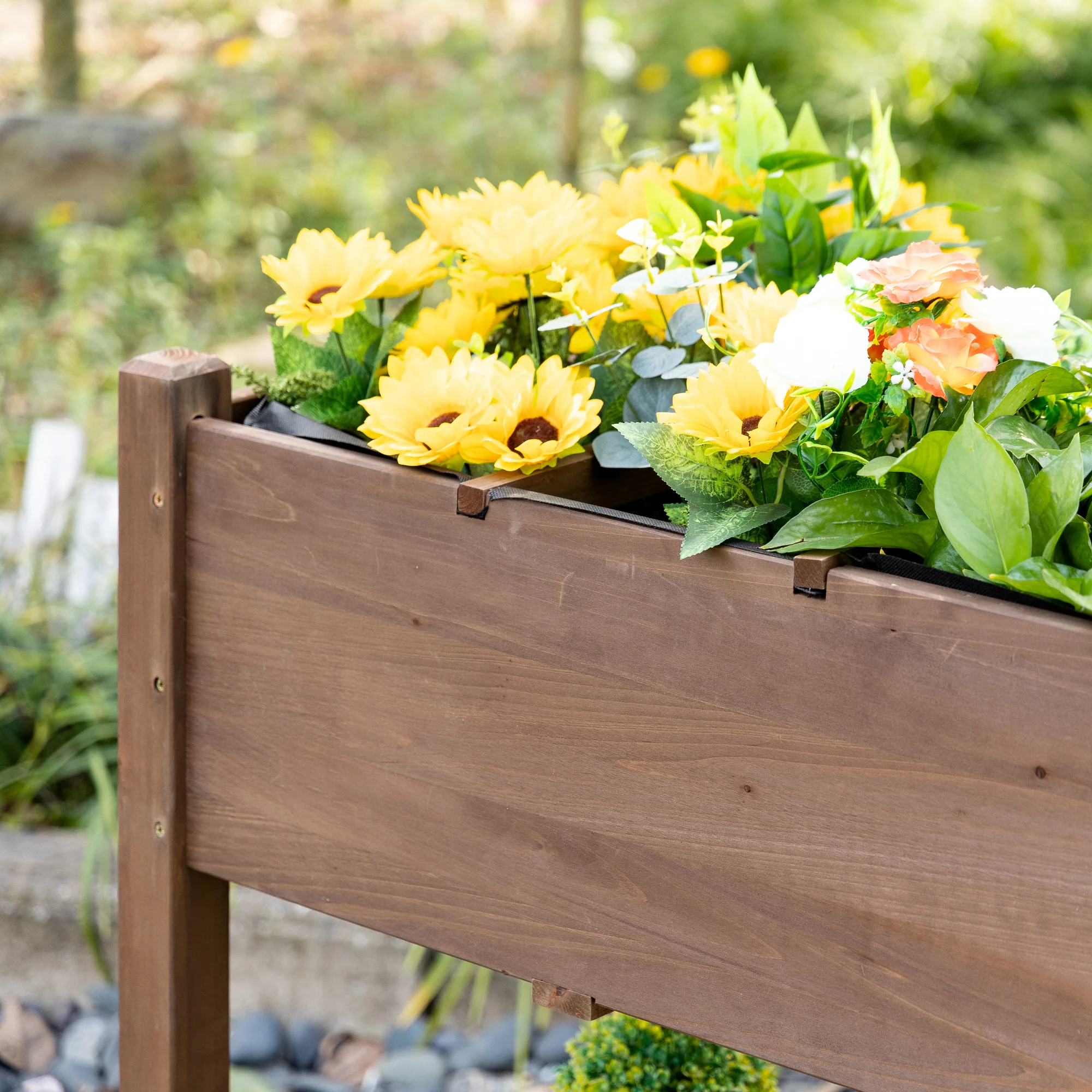 Elevated Garden Bed with 8 Grow Grids, with Storage Shelf & Lockable Wheels, Brown - Image 11