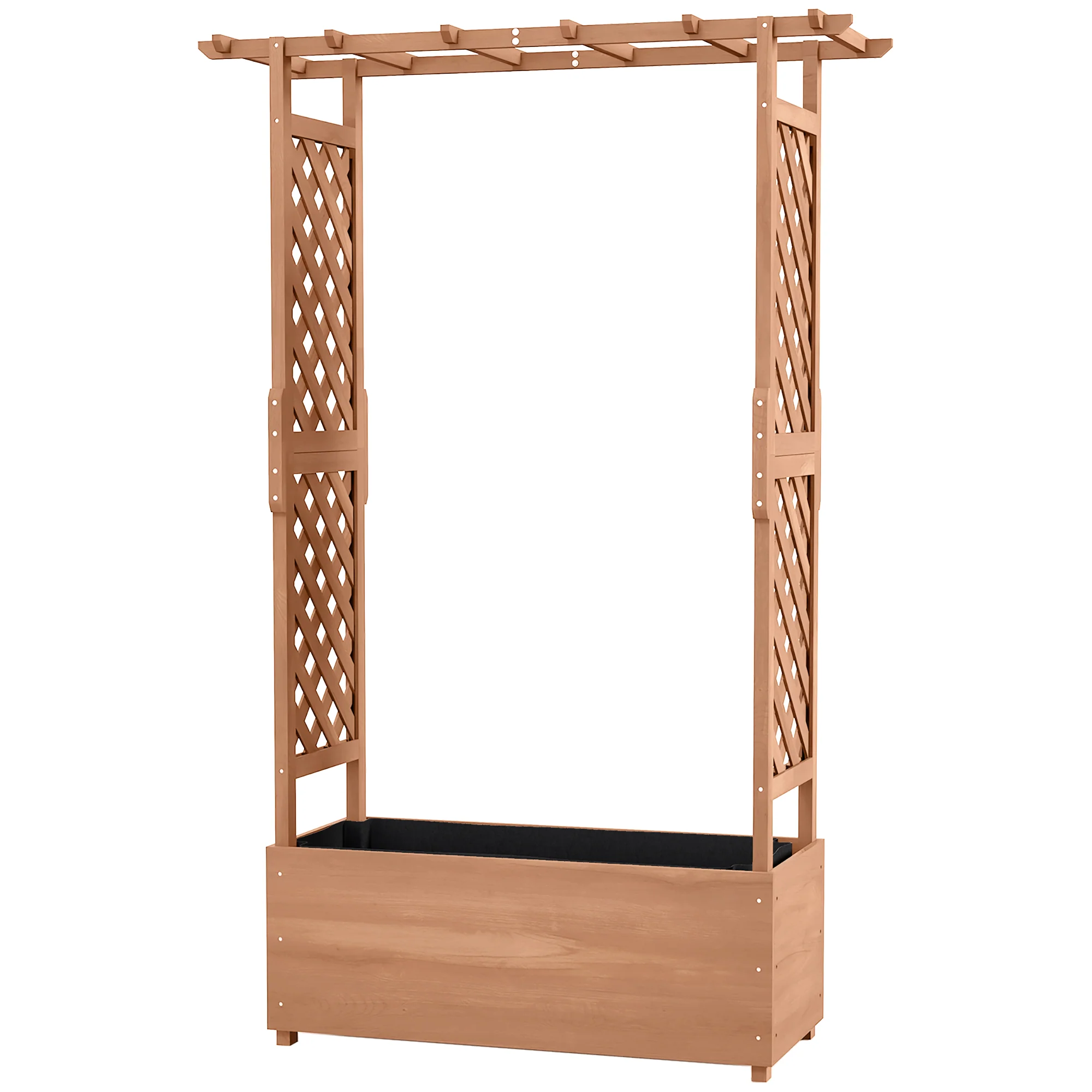 Raised Garden Bed with Arch Trellis for Vine Climbing Plants, Hanging Flowers, 70.75" Tall Outdoor Wood Planter Box with Drainage Hole & Fabric Filter for Backyard, Patio, Brown - Image 2