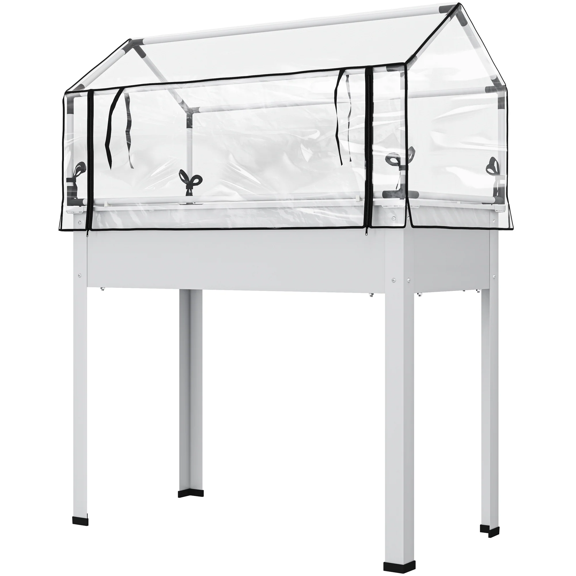 Raised Garden Bed with Flip-Up Greenhouse Cover & Drainage Hole for Plants or Vegetables, White - Image 2