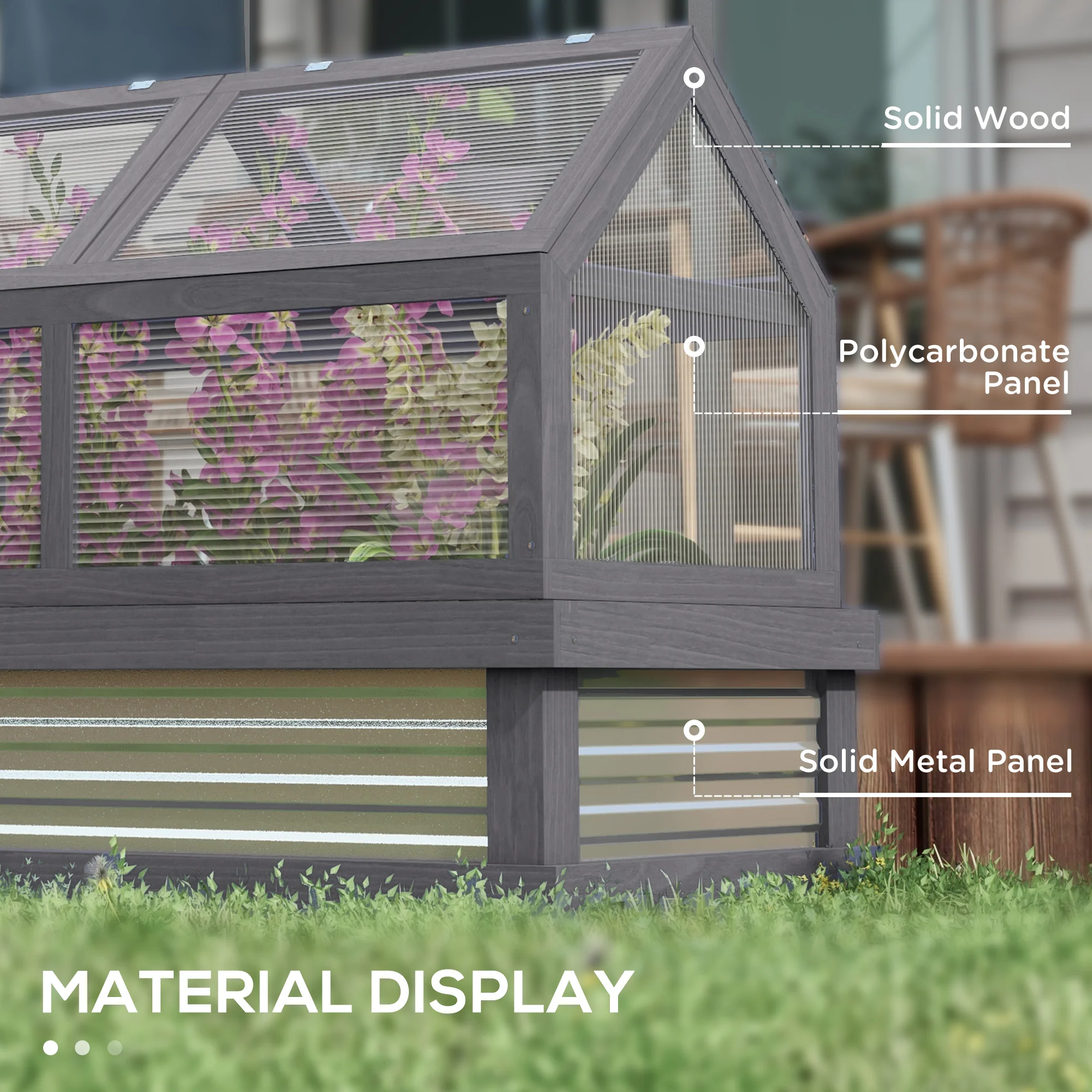 NookGrow Extend Garden Bed with Greenhouse, 48" x 24" x 32", Gray - Image 8