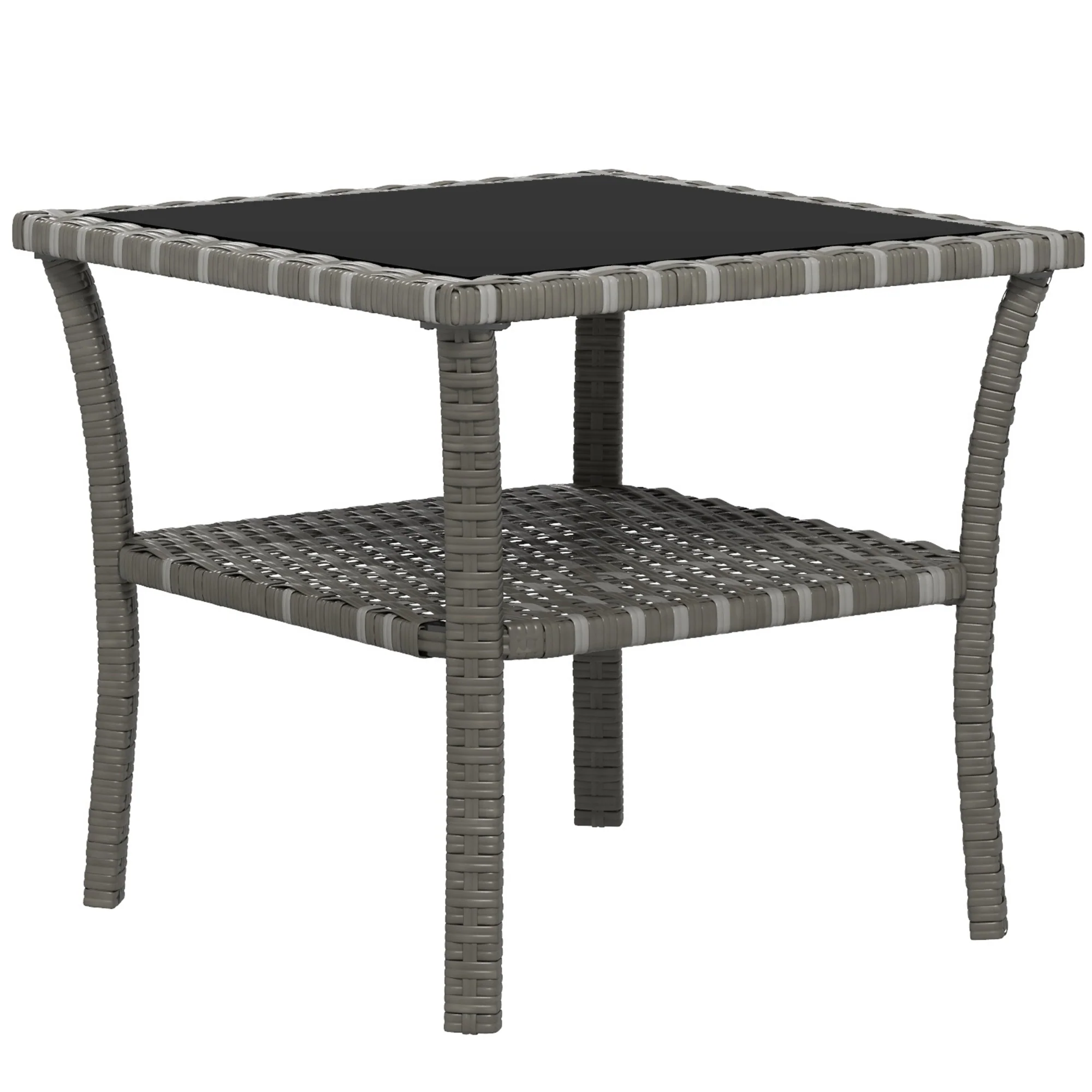 Outdoor Wicker Coffee Table with Storage Shelf, Patio Side Table with Tempered Glass Top, Gray - Image 12
