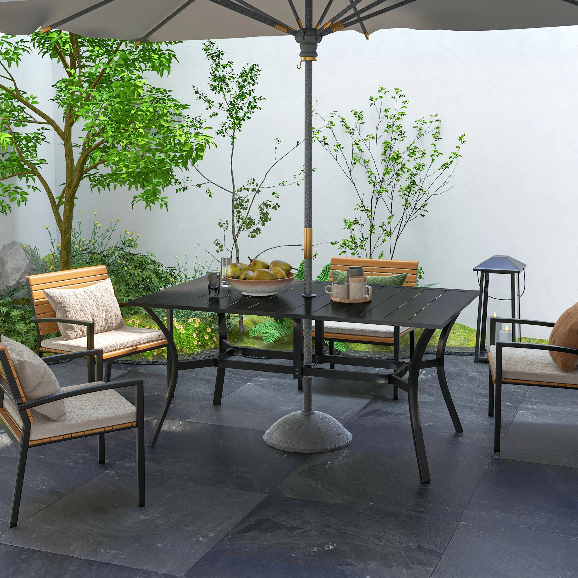 59" x 35.5" Rectangular Outdoor Dining Table for 6 with Umbrella Hole, Black - Image 3