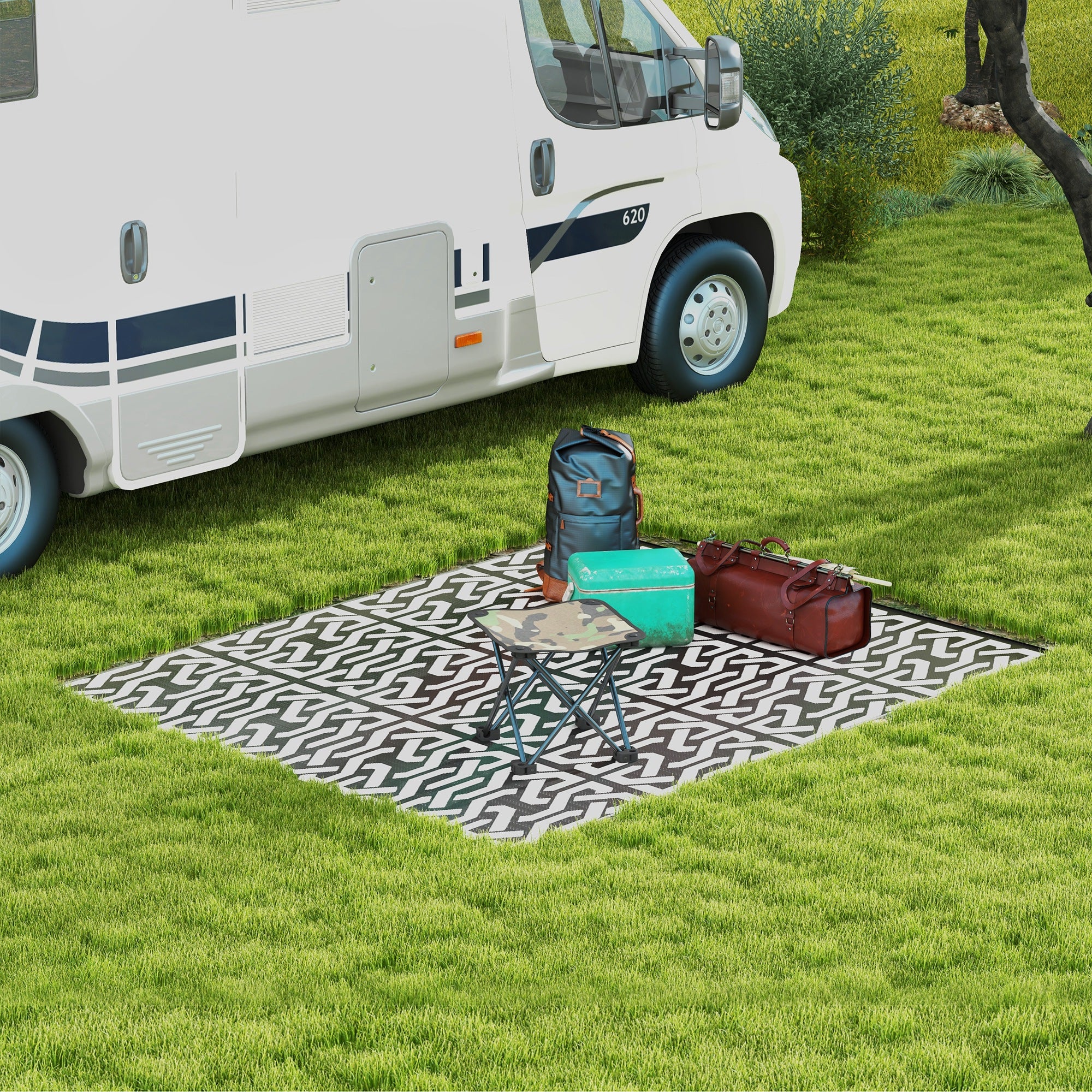 8' x 10' Reversible Outdoor Rug for RV & Camping with Carry Bag, Black & White - Image 4