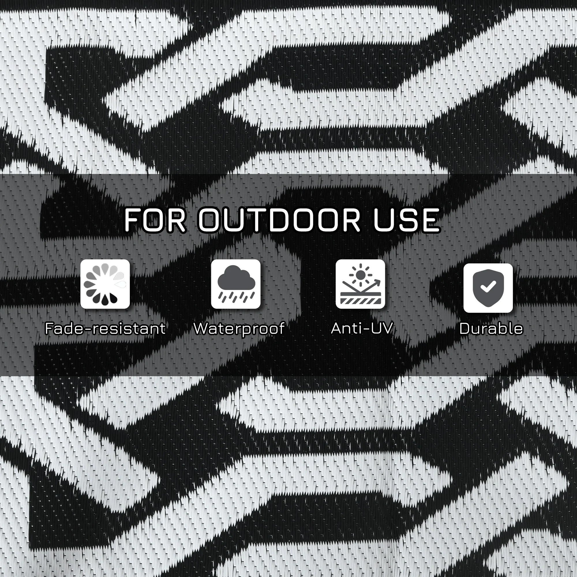 8' x 10' Reversible Outdoor Rug for RV & Camping with Carry Bag, Black & White - Image 8