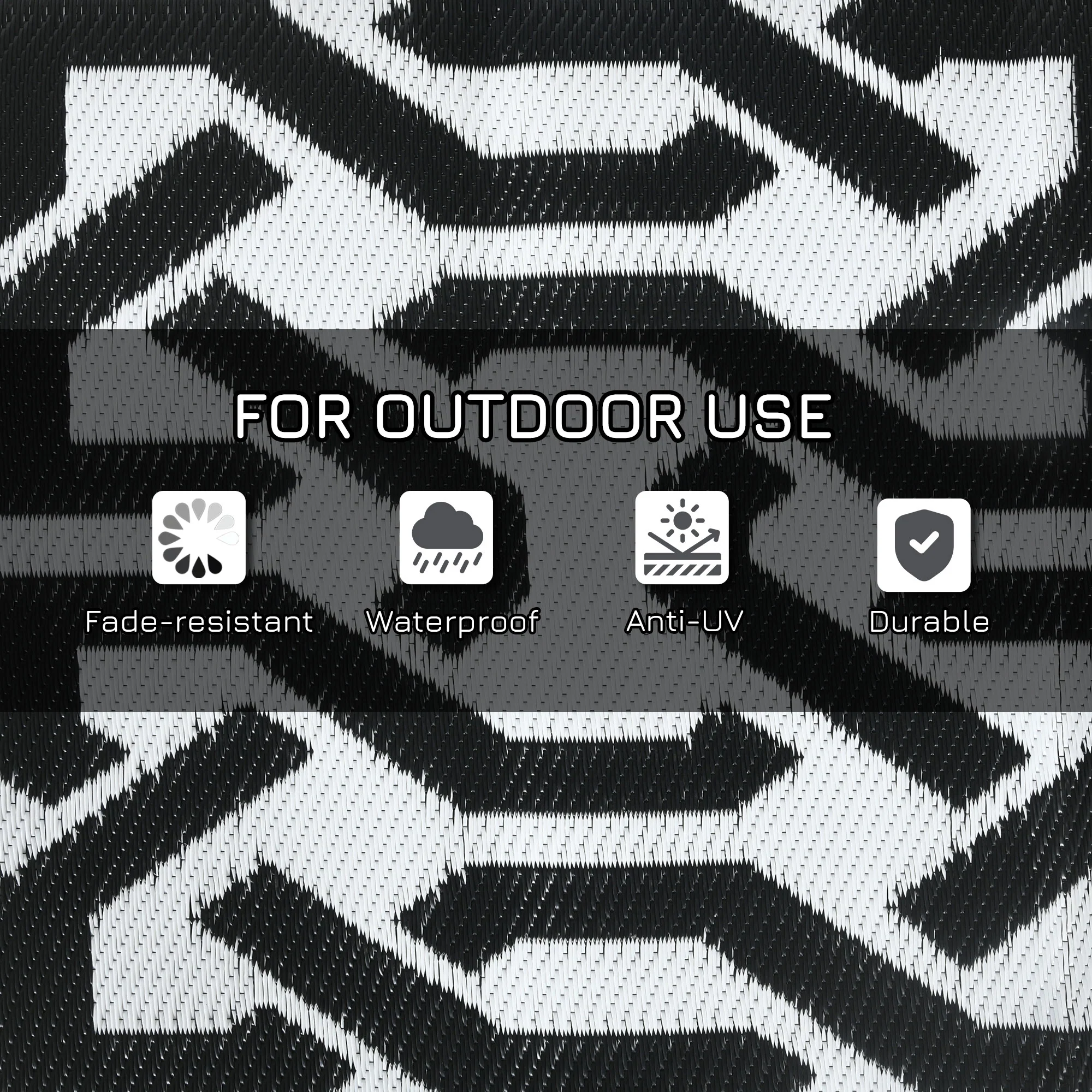 9' x 12' Reversible Outdoor Rug with Carry Bag, Black & White Chain Design - Image 8