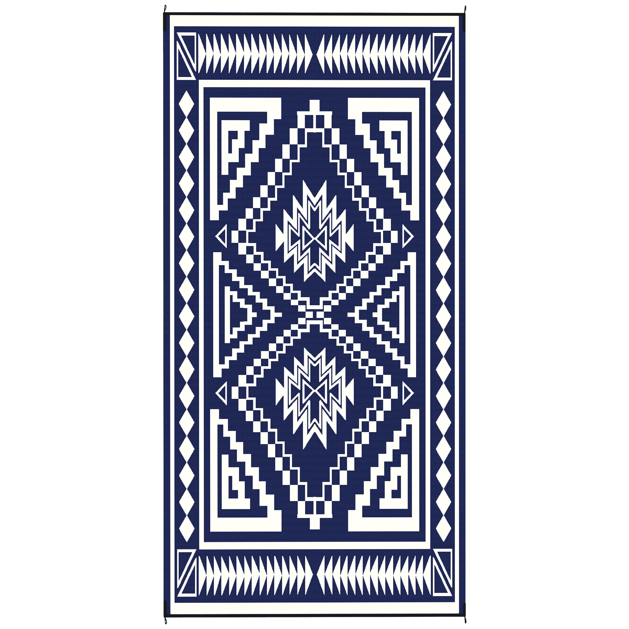 9' x 18' Reversible Waterproof Outdoor Rug with Carry Bag, Blue & White Square Patchwork Design - Image 12