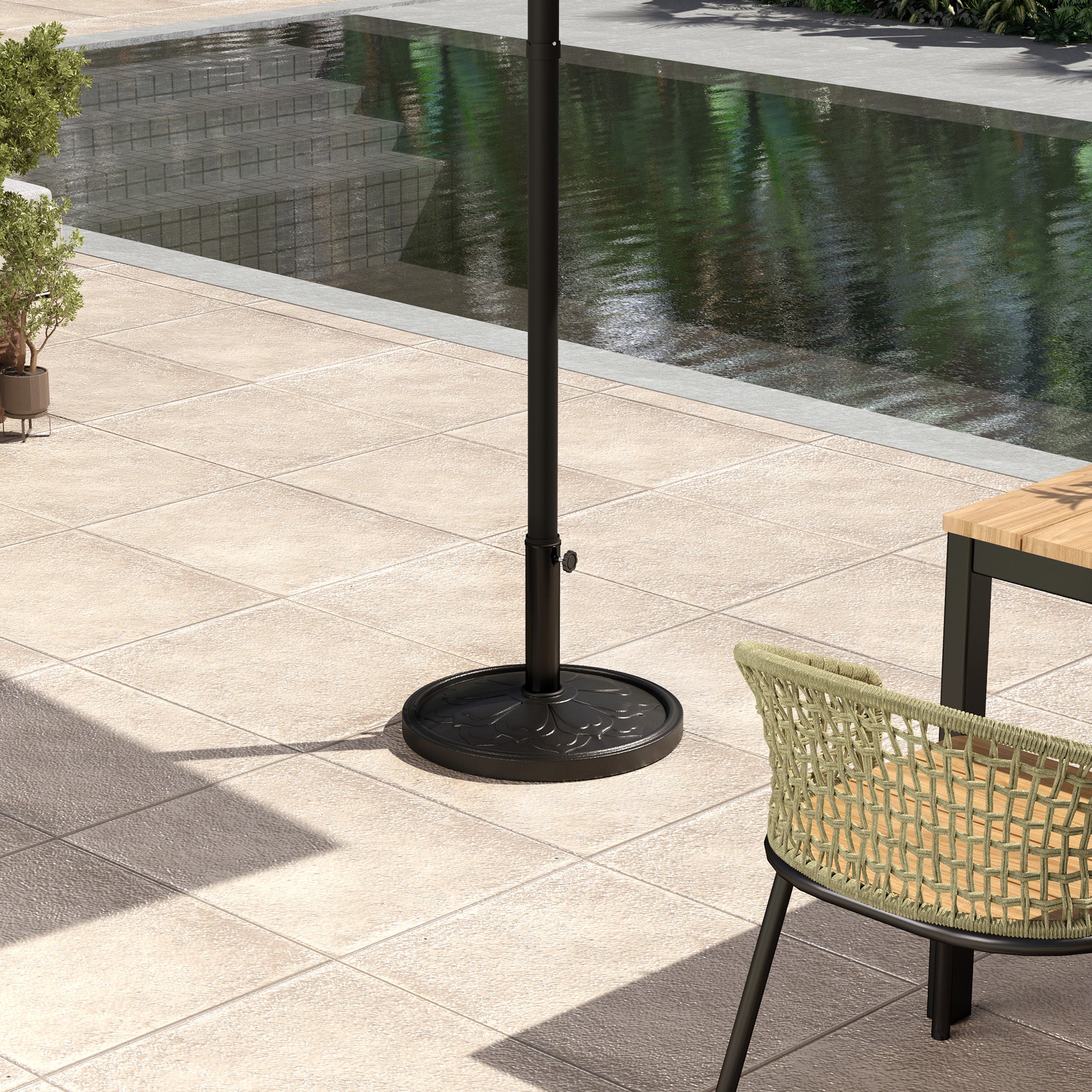 Round Patio Umbrella Base, 26 lbs Resin Outdoor Umbrella Stand Base, Patio Umbrella Stand for 1.3"/1.5"/1.9" Umbrella Poles for Outdoor, Lawn, Poolside, Black - Image 11
