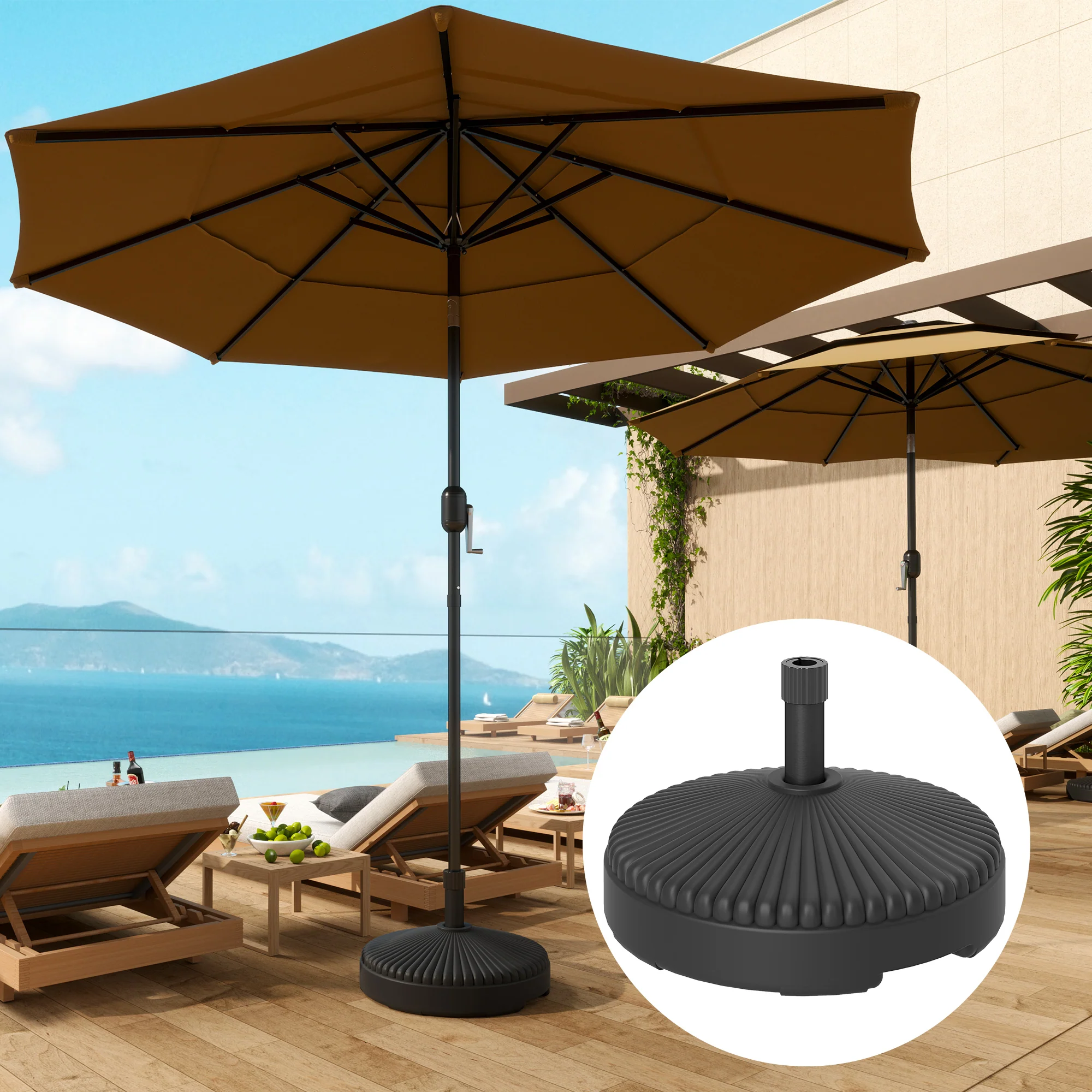Round Patio Umbrella Base Holder, Heavy Duty Outdoor Umbrella Stand Base, Filled Up to 62lbs with Stand or 51lbs with Water for Garden, Poolside, Black - Image 3