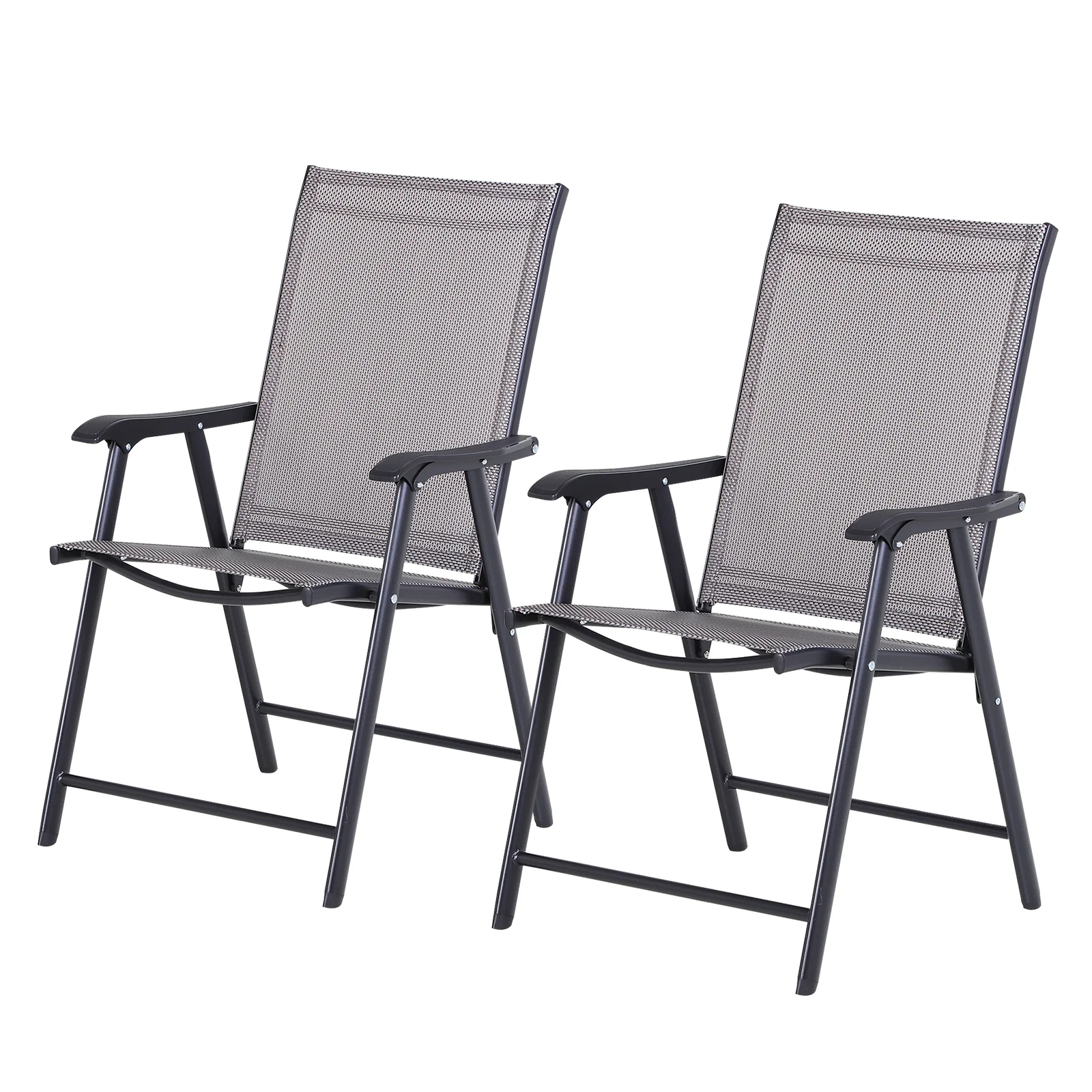 Set of 2 Stackable Outdoor Folding Chairs with Armrests, Metal Frame, Gray - Image 12