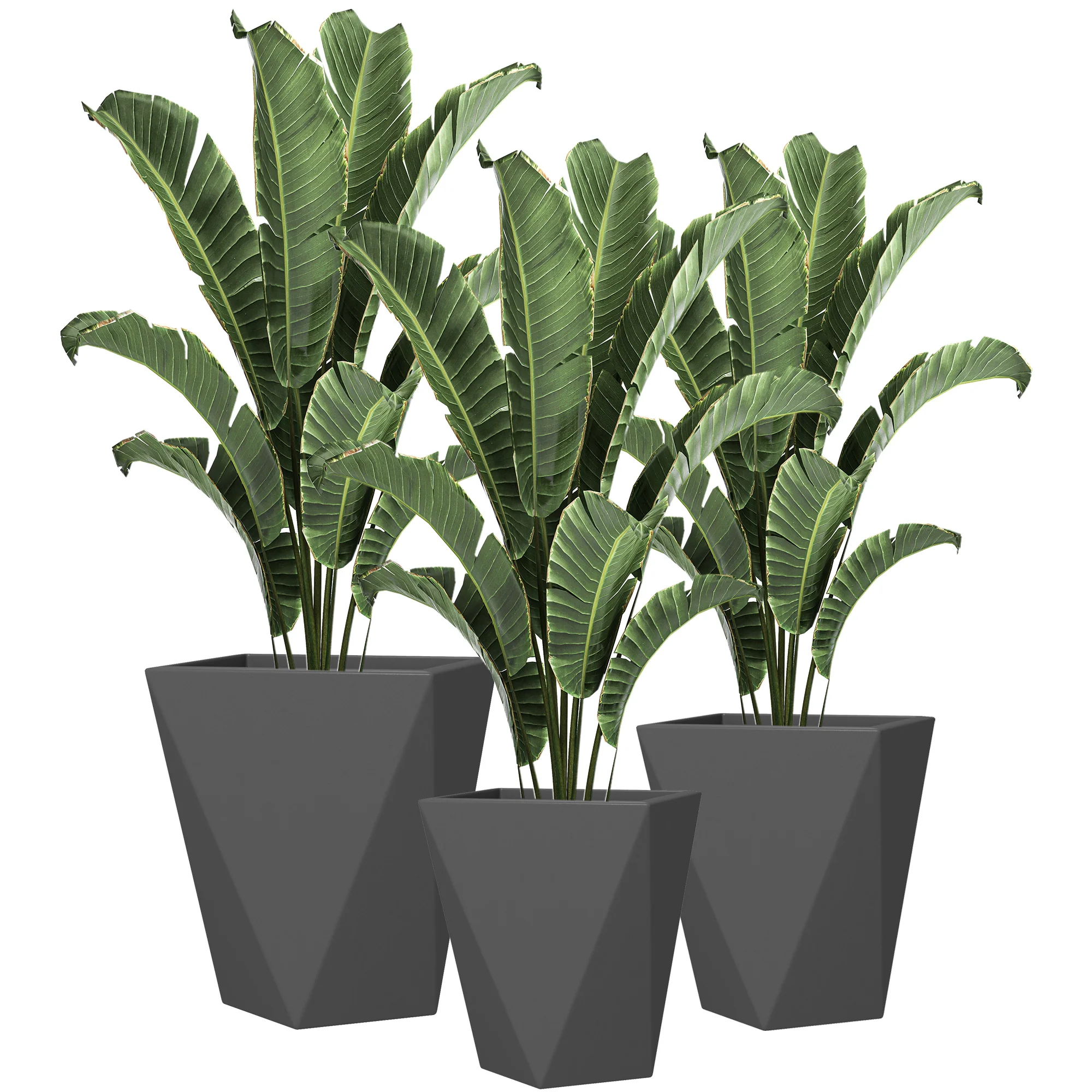Set of 3 Tall Planters, 18", 15.25", 11.75", MgO Indoor Outdoor Planters with Drainage Holes, Stackable Flower Pots for Garden, Patio, Balcony, Front Door, Gray