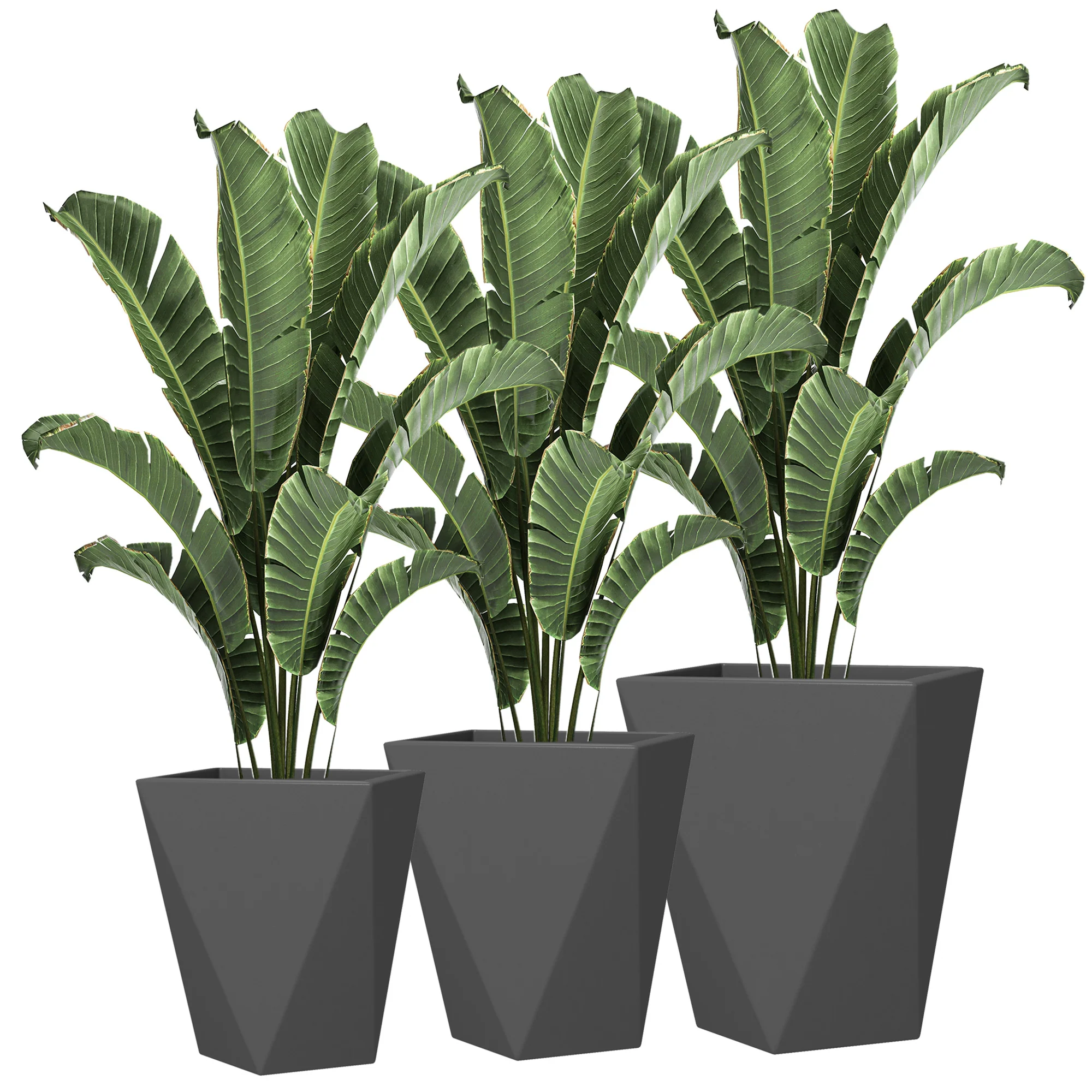 Set of 3 Tall Planters, 18", 15.25", 11.75", MgO Indoor Outdoor Planters with Drainage Holes, Stackable Flower Pots for Garden, Patio, Balcony, Front Door, Gray - Image 2