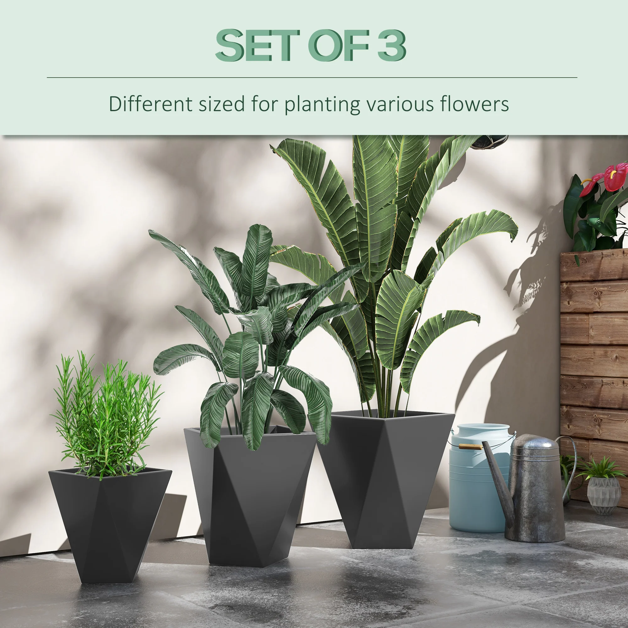 Set of 3 Tall Planters, 18", 15.25", 11.75", MgO Indoor Outdoor Planters with Drainage Holes, Stackable Flower Pots for Garden, Patio, Balcony, Front Door, Gray - Image 6
