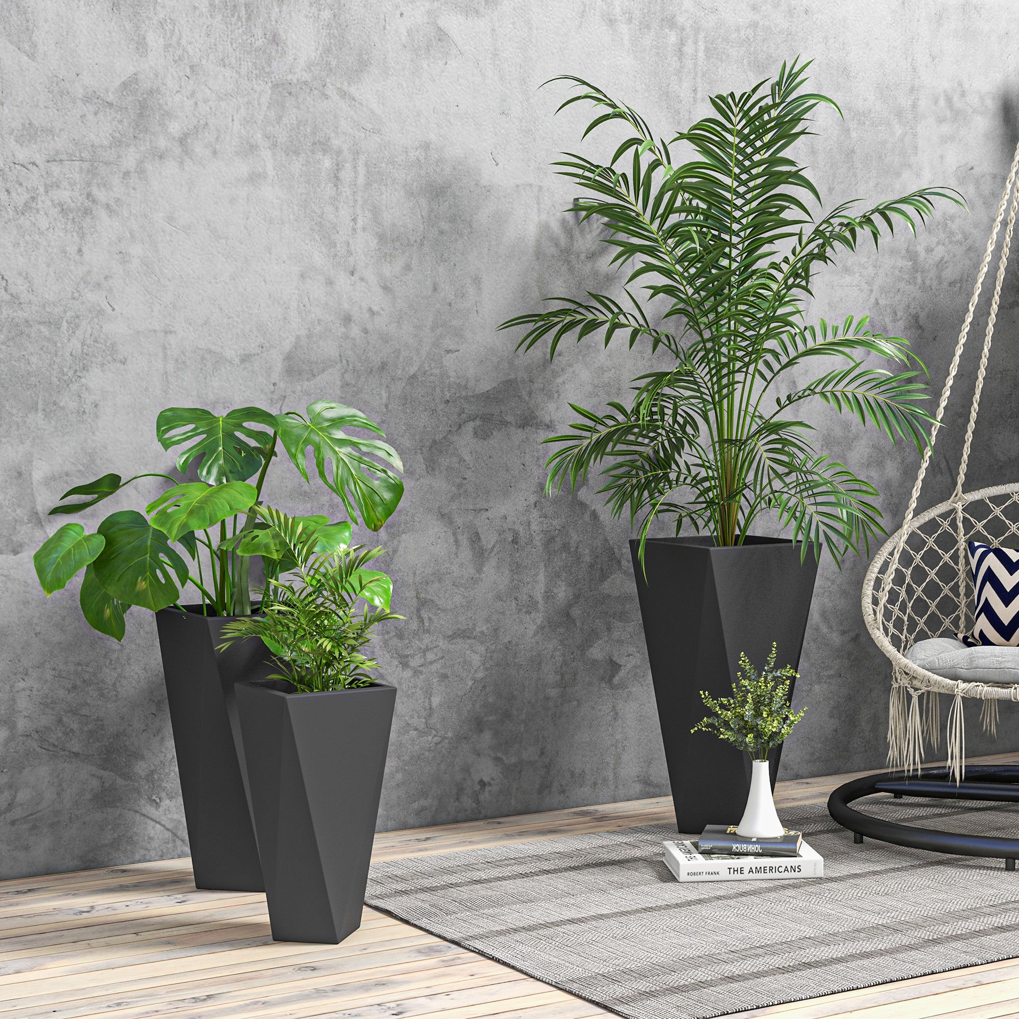 Set of 3 Tall Planters, 28.75", 24.5", 20.5", MgO Indoor Outdoor Planters with Drainage Holes, Stackable Flower Pots for Garden, Patio, Balcony, Front Door, Black - Image 3