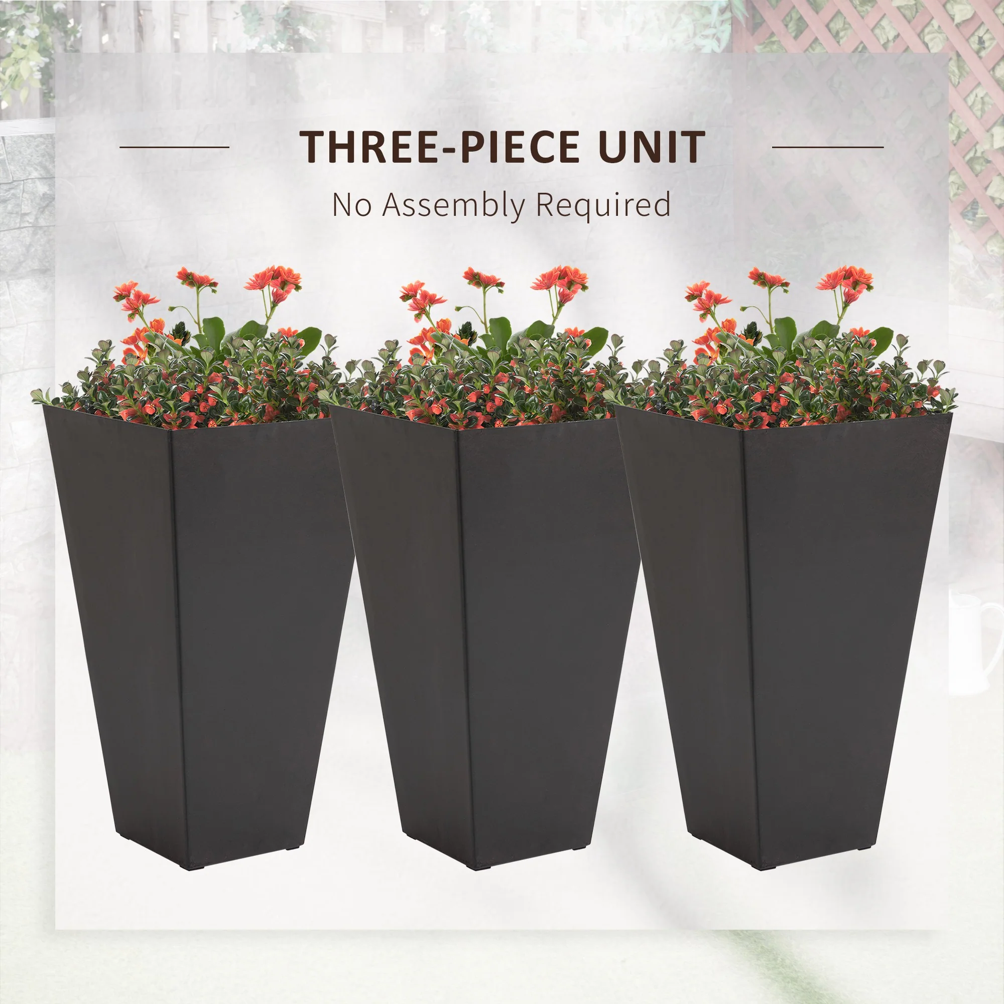 Set of 3 Tall Planters with Drainage Hole, 28" Outdoor Flower Plant Pots, Indoor Planters for Porch Patio and Deck, Brown - Image 6