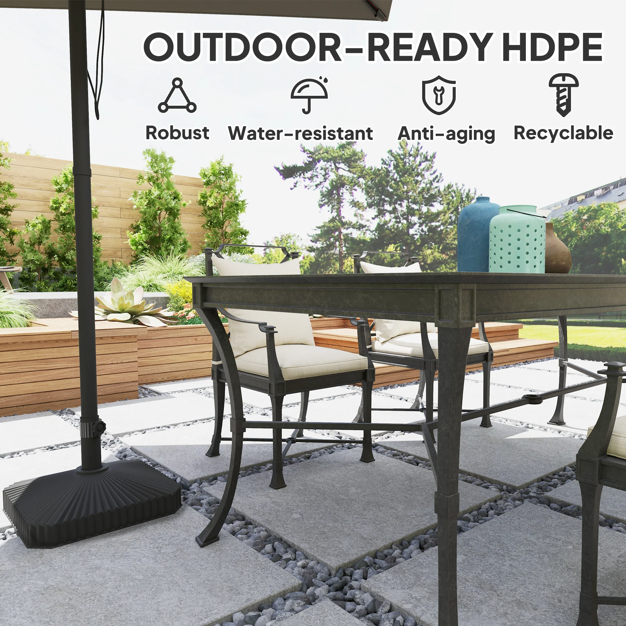 Square Patio Umbrella Base Holder, Heavy Duty Outdoor Umbrella Stand Base, Filled Up to 42lbs with Stand or 33lbs with Water for Garden, Poolside, Black - Image 8