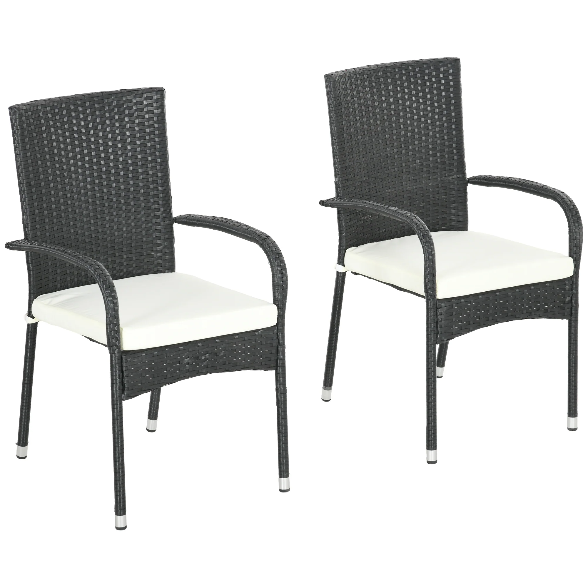 2-Piece Stackable Wicker Dining Chairs with Armrests & Backrests for Outdoor Patio, Cream White